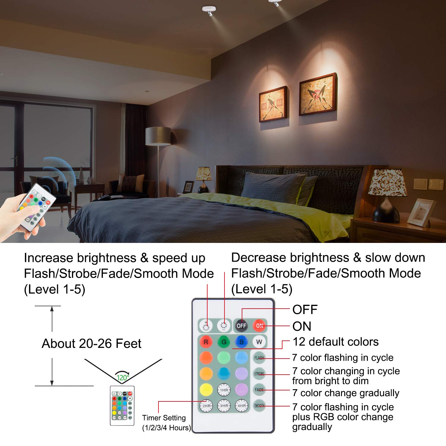 BIGMONAT Cordless Spotlight RGB Picture Light with Remote, Dimmable LED, Battery Powered, White+Silver, Model 624IR12C