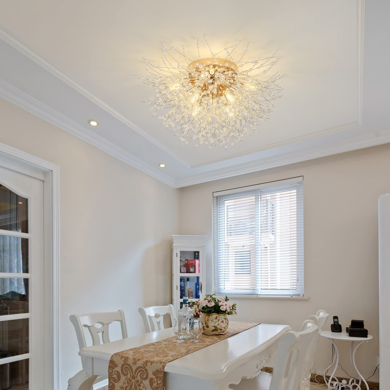 Sputnik Flush Mount Ceiling Light Fixtures, Modern Gold Crystal Firework Chandelier, 8-Light Close To Ceiling Lighting Fixtures For Bedroom Kitchen Hallway Entryway(H11.8'' X W21.5'')