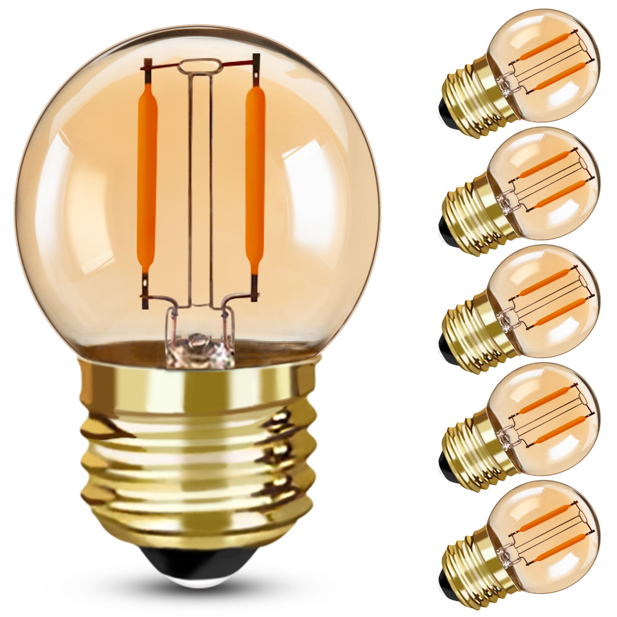 Grensk G40 Edison Led Filament Mini Globe Bulbs, 1W (10W Equivalent), Ultra Warm White 2200K, Amber Glass, 6 Count