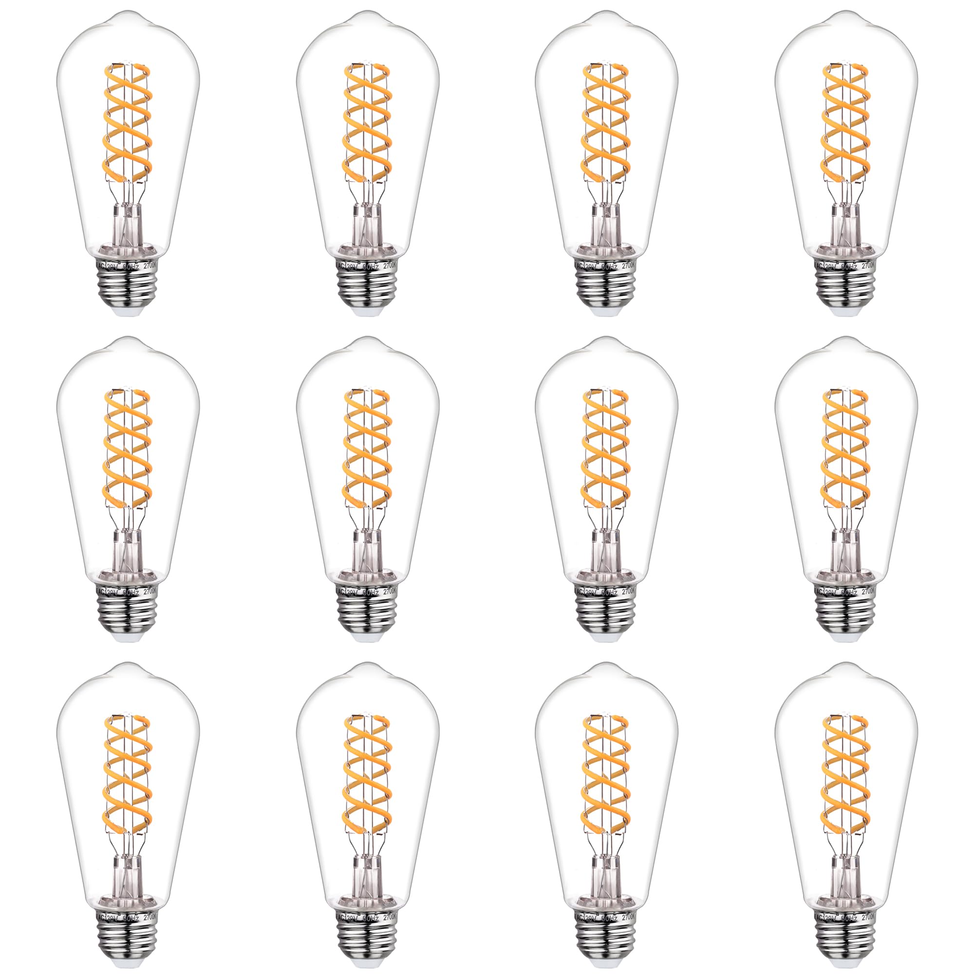 12Pack Dimmable Led Edison Bulbs,2700K Warm White, 6W Equivalent To 60W Vintage Light Bulbs, Antique Flexible Spiral Led Filamen