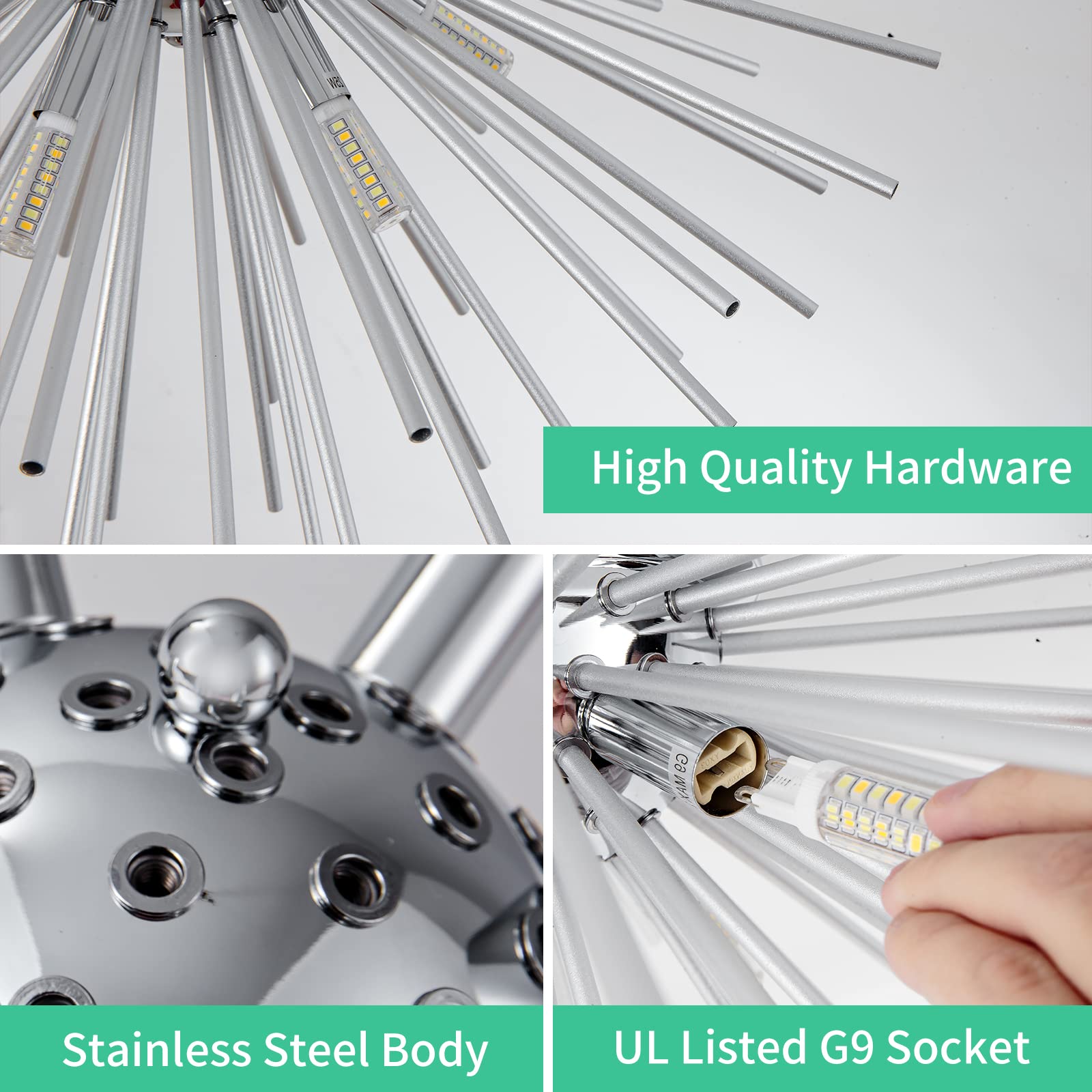 Sputnik Flush Mount Ceiling Light Fixture, 6-Light Chrome Firework Ceiling Lights, 19.6'' Modern Chandeliers Close To Ceiling La