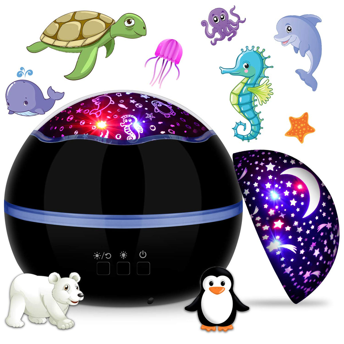 360 Rotating Night Light Star Projector For Kids Room, 2 In 1 Starry Sky And Sea World, Multi Colors Baby Bedroom Ceiling Wall D