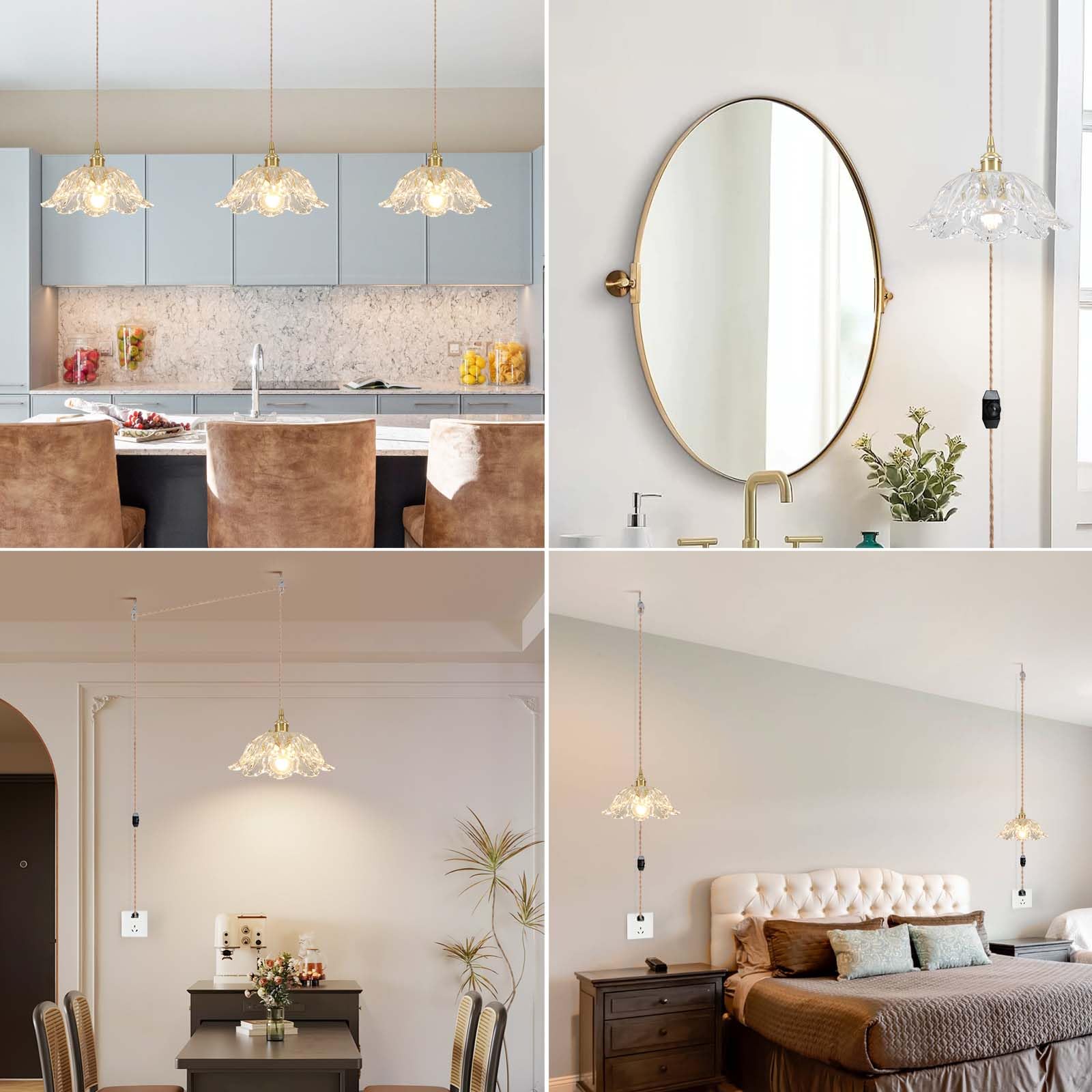 Loiogohot Plug In Pendant Light Fixtures Hanging Light Fixture Transparent Glass Pendant Light 10.6In E26 Pendant Lighting For Kitchen Island  Bedroom  Dining Room  Living Room