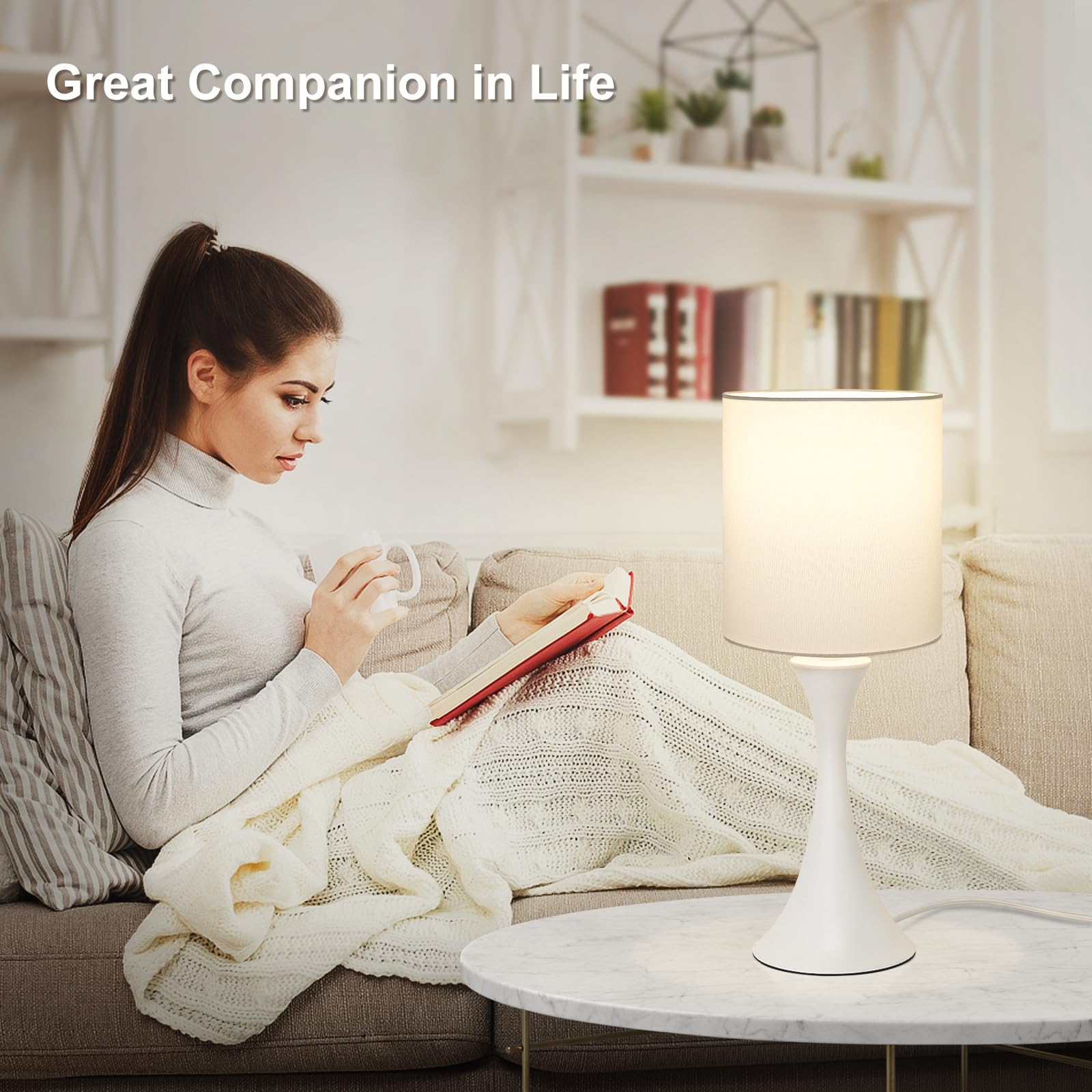 Modern Table Lamps, 3 Way Touch Control Table Lamp, Dimmable Desk Lamp, White Nightstand Lamp With Fabric Shade, Small Bedside L