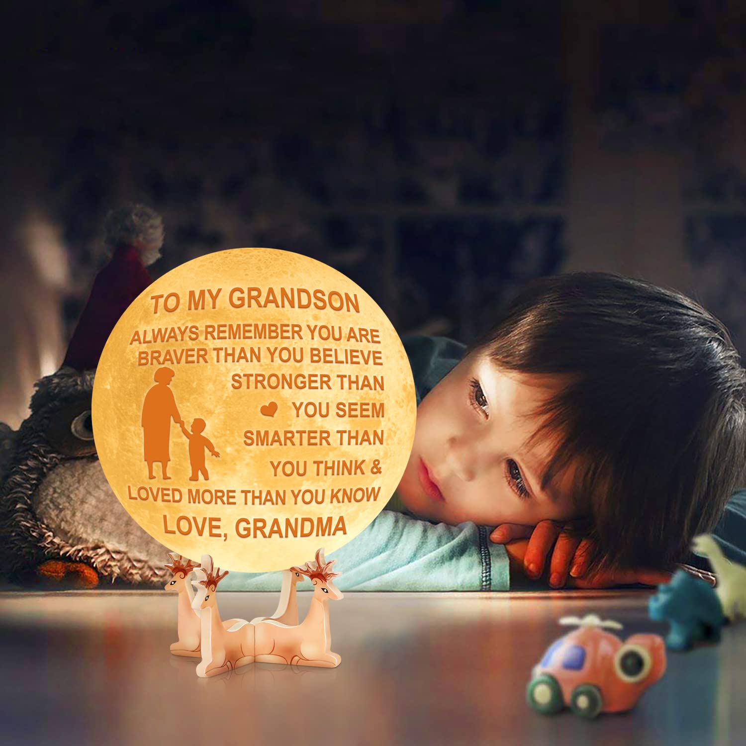 K Kenon Personalized 3D Moon Lamp For Grandson, Personalized 5.9 Inch 3D Printing Moon Light Gift For Grandson Valentine'S Christmas Gift (For Grandson From Grandma)