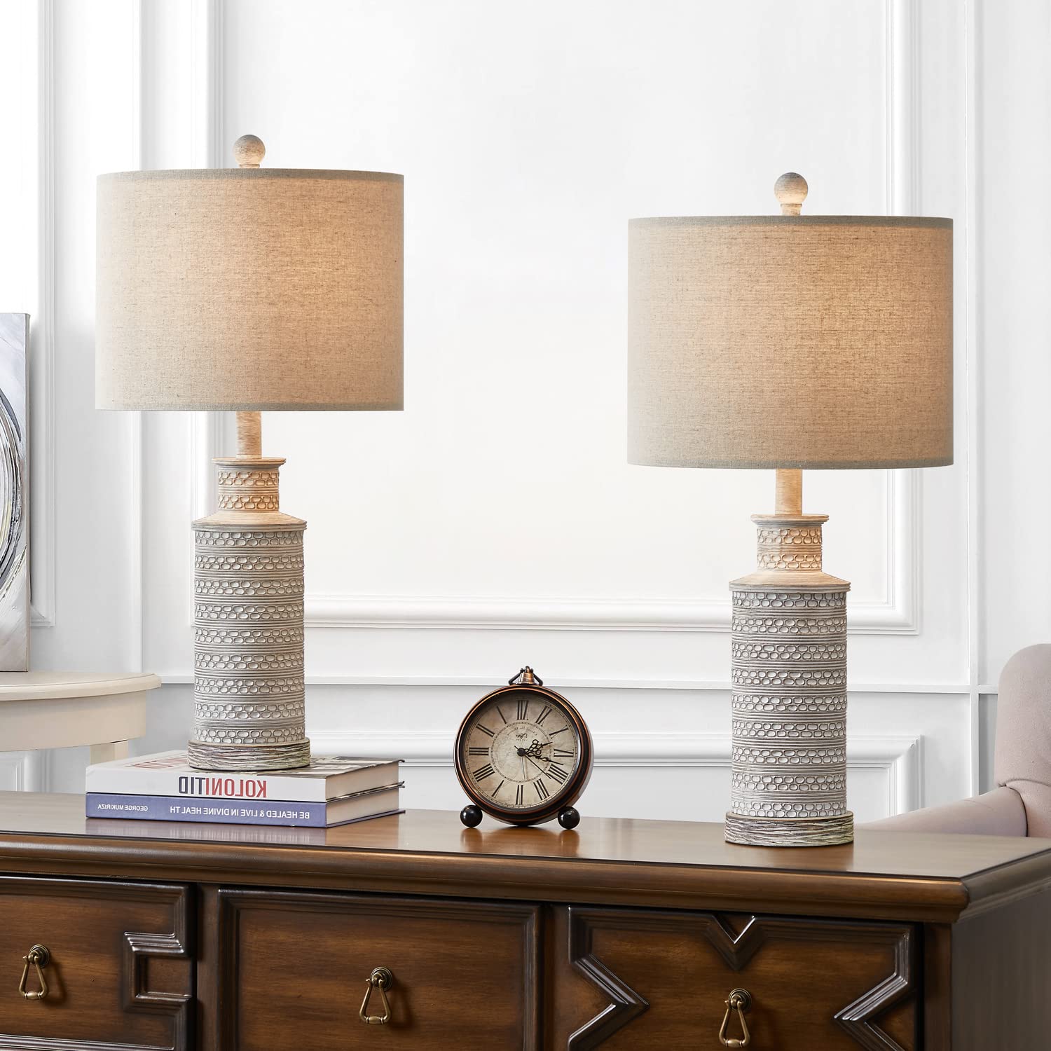 Bobomomo 24.5'' Farmhouse Rustic Retro 24.5'' Table Lamp Set Of 2 For Bedroom Living Room Traditional Nightstand End Table Lamps