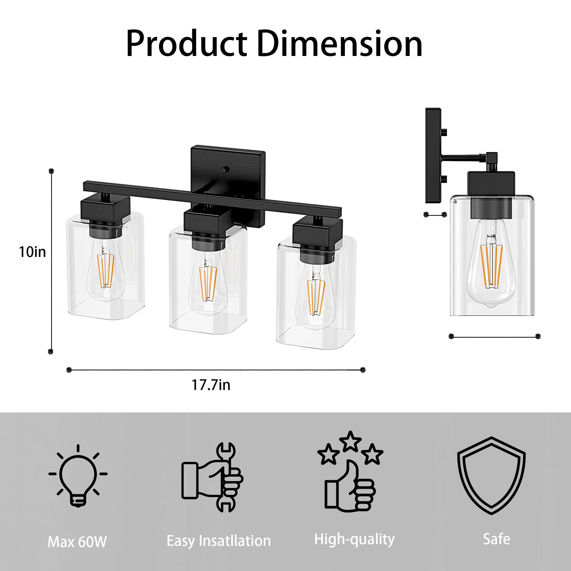 Espird Chrome Bathroom Vanity Light - 3 Light Bathroom Light Fixture Square Design & Ul Certification, Bath Room Lighting Fixtur