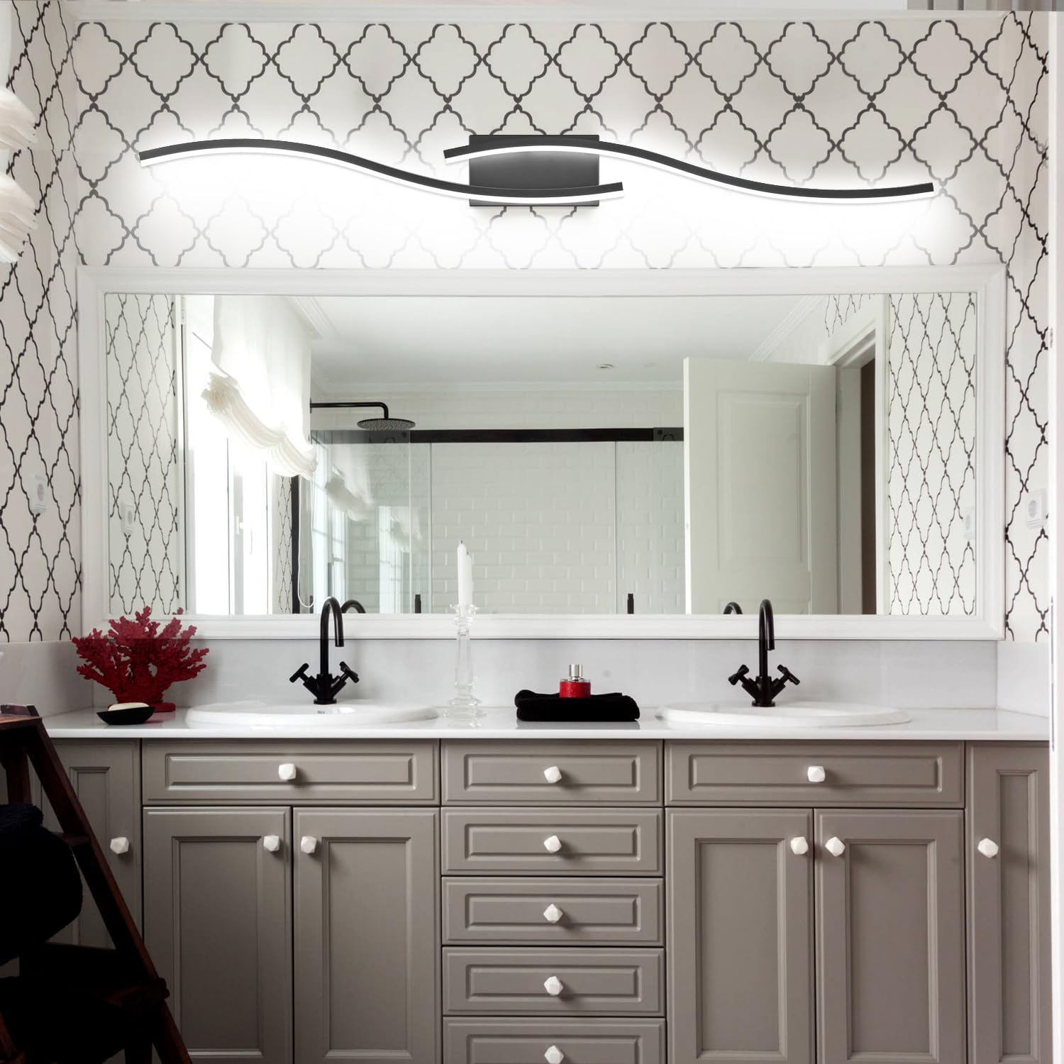 Presde 48In Dimmable 3 Colors Changeable Modern Black Led Bathroom Light Fixtures Over Mirror,Bathroom Vanity Light,Bath Lightin