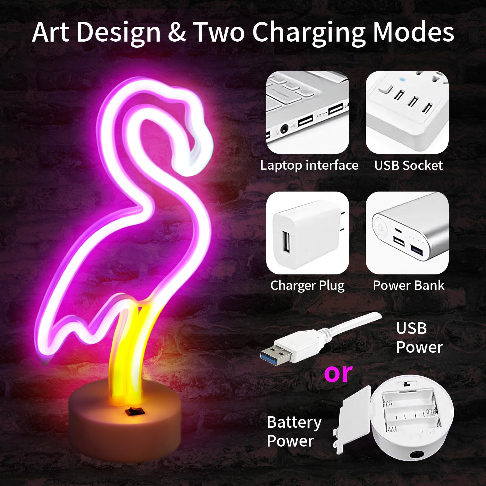 BRIGHTDECK LED Pink Flamingo Neon Sign, Battery Operated/USB Powered, Decorative Lamp for Bedroom, Wedding, Party, Model 0246