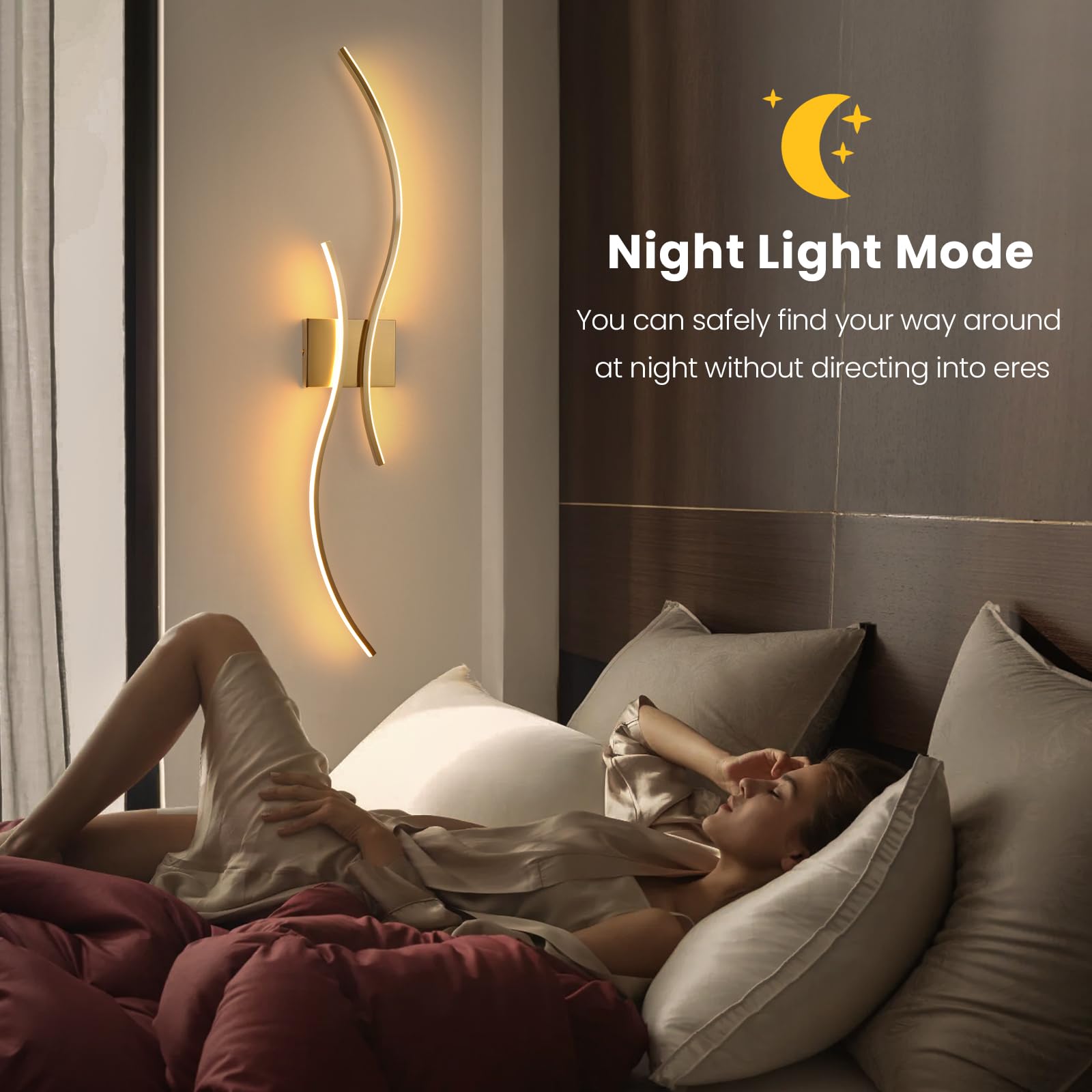 CANEOE Modern Wall Sconce Set of 2, Dimmable LED Lighting, 39" Gold Aluminum Hard-wired Fixtures for Living Room, Bedroom, Bathroom