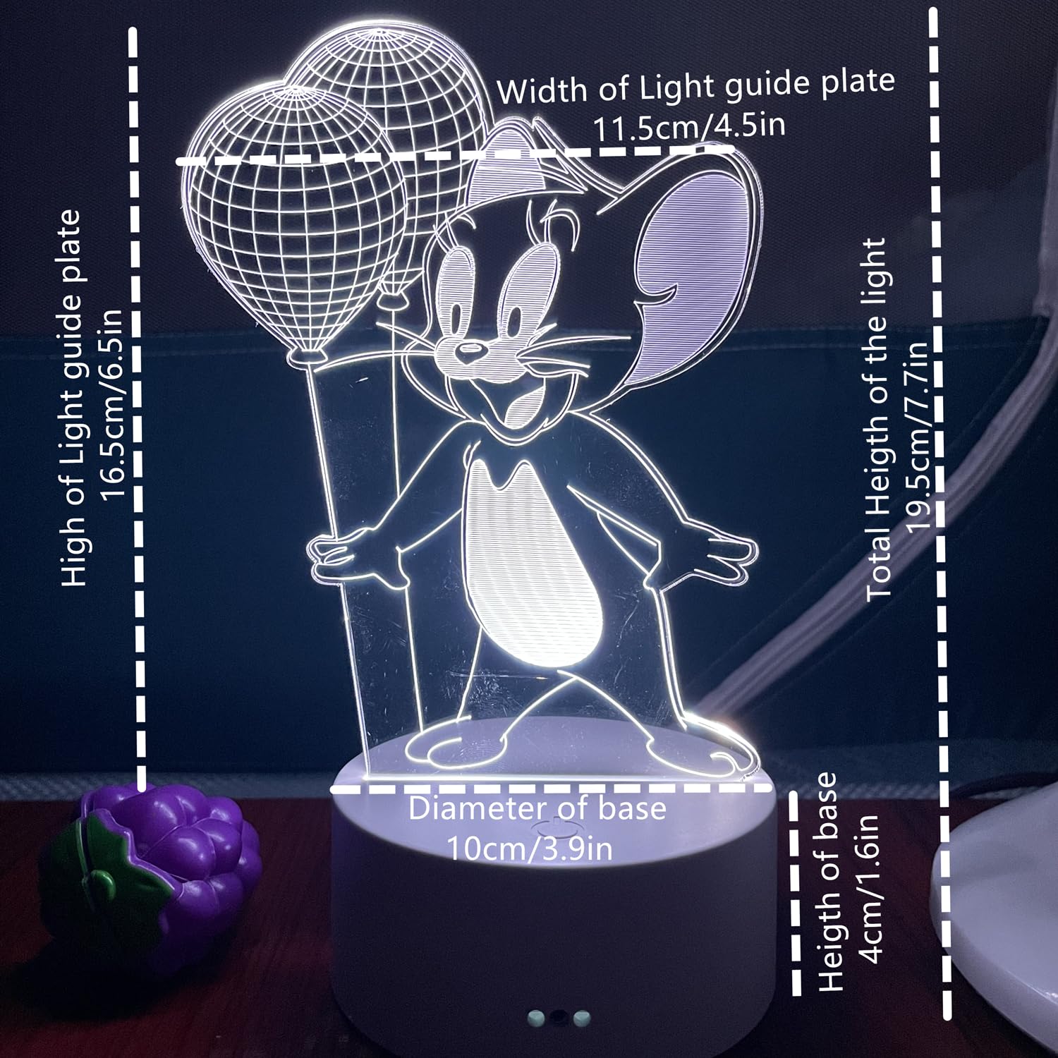 Jerry 3D Illusion Lamp, 3D Creative Visualization Jerry Mice Night Light, Mouse 3D Lamp Remote Control Desk Visual Lamp 16 Chang