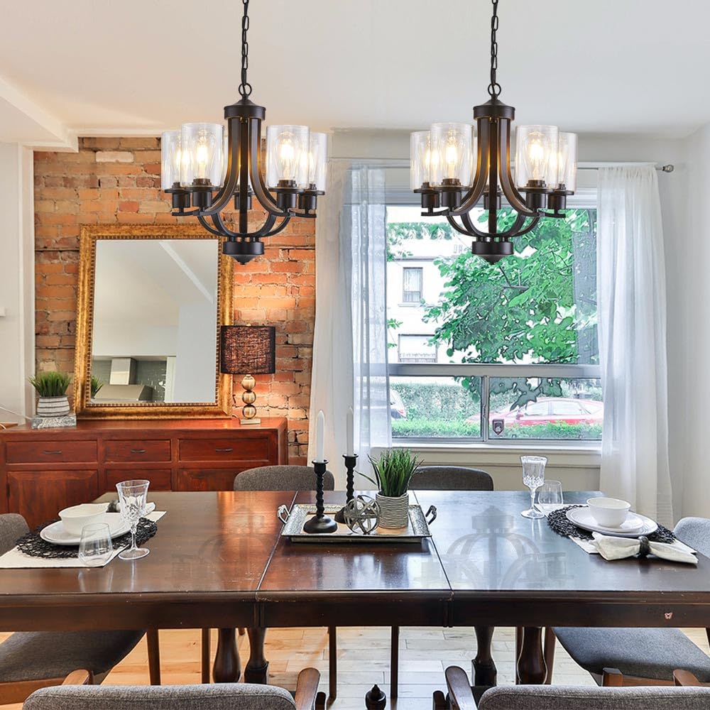 TELAFLY 5-Light Modern Black Chandelier, Rustic Metal Pendant Light for Living Room, Kitchen, Foyer, Bedroom, Model a815706a