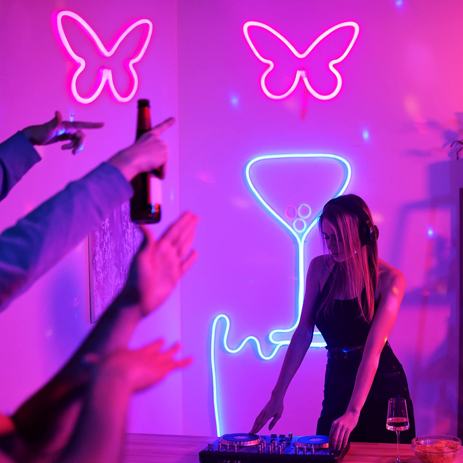 Riakrum Butterfly LED Light Neon Sign, USB & Battery Operated, Pink, Model Riakrum-Butterfly LED Light-781