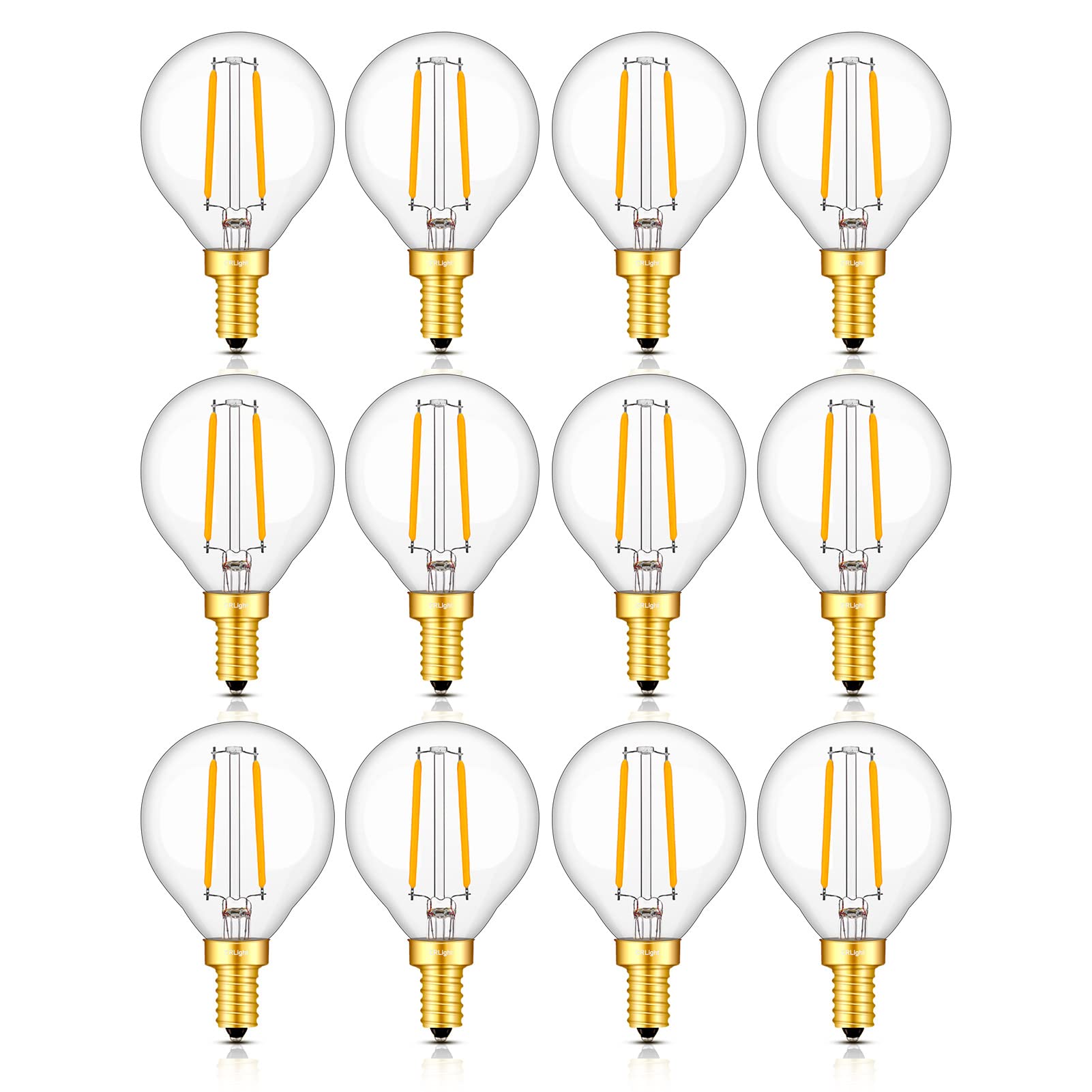 Crlight 2W Led Candelabra Bulb, 25W Equivalent, Warm White 2700K, 12 Pack,