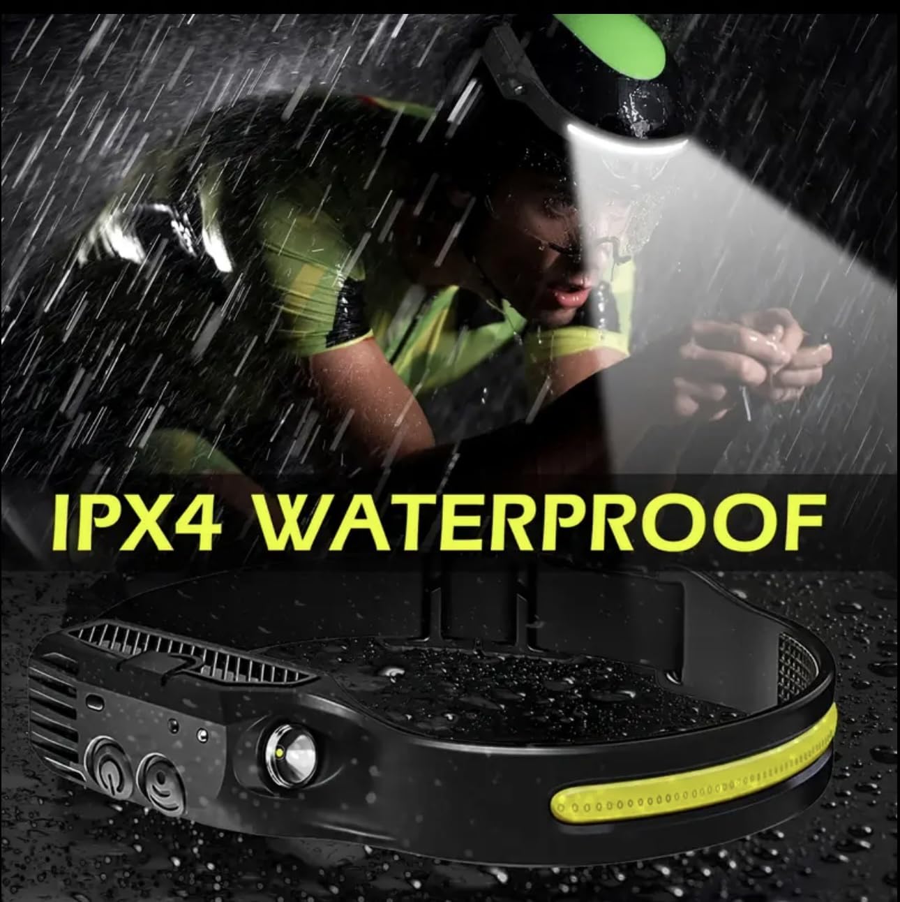 1 Headlamp Rechargeable, 270 Wide Beam, Motion Sensor, 10W, Weatherproof, 1000Lumen, 2 Light Source, For Camping, Hiking, Runnin