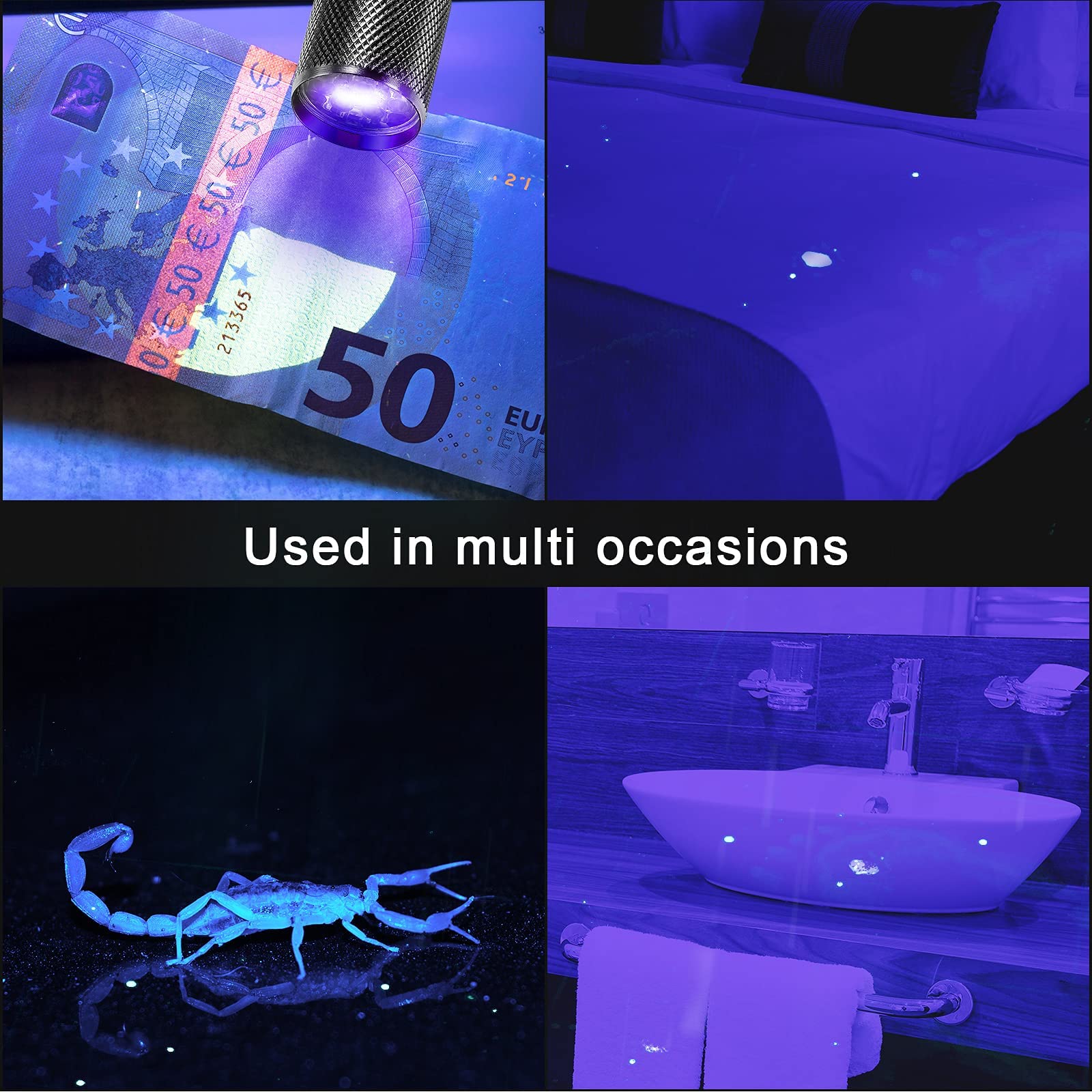 Roceei Mini LED Blacklight Torch - 10 Pack Portable UV Flashlight for Pet Stains, Aluminum, Purple Light