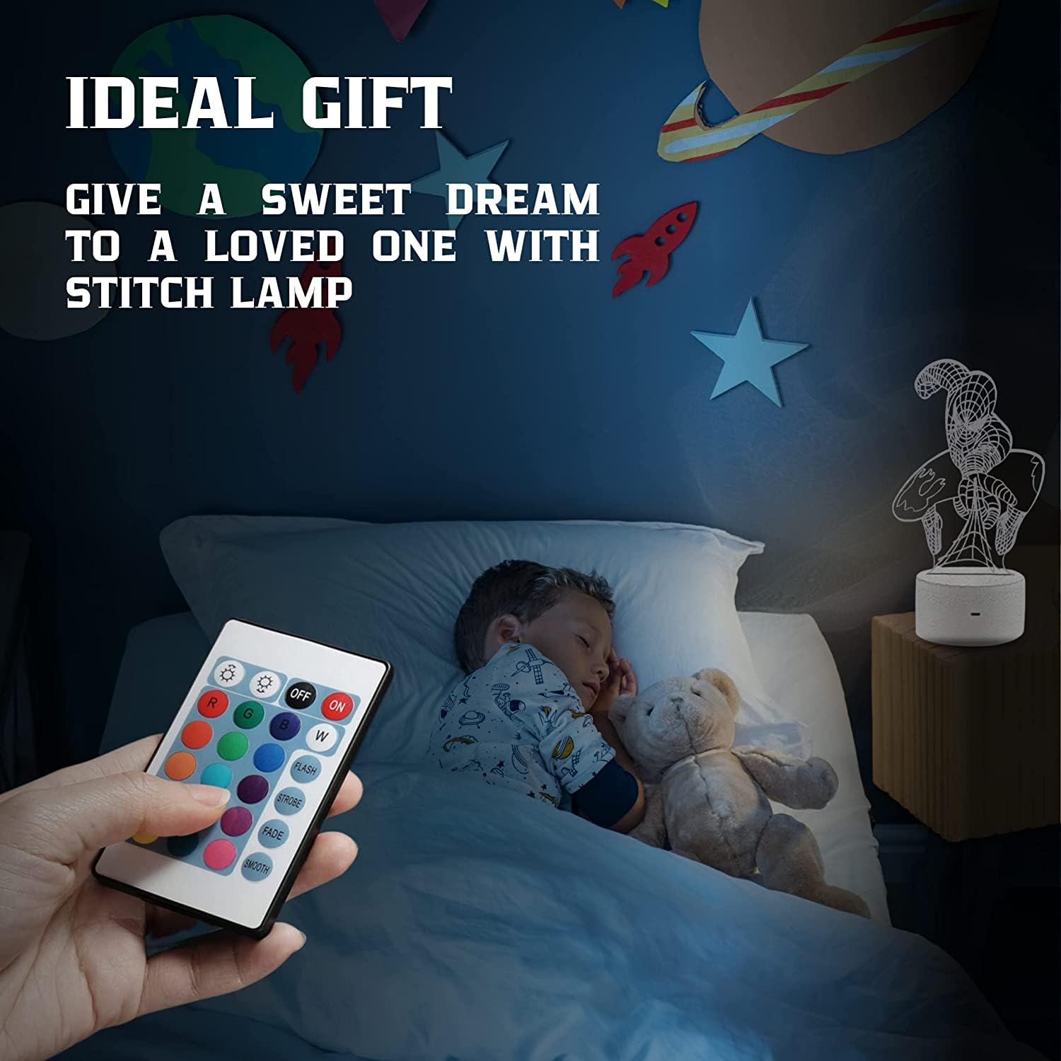 Yarrd Spider Human Night Light 3D - 3D Illusion Optical Kids Night Lights For Bedroom 16 Colors With Remote 3D Illusion Led Lamp Night Light For Kids Spider Gifts Cute Desk Lamp Ideal Room Decor Gift