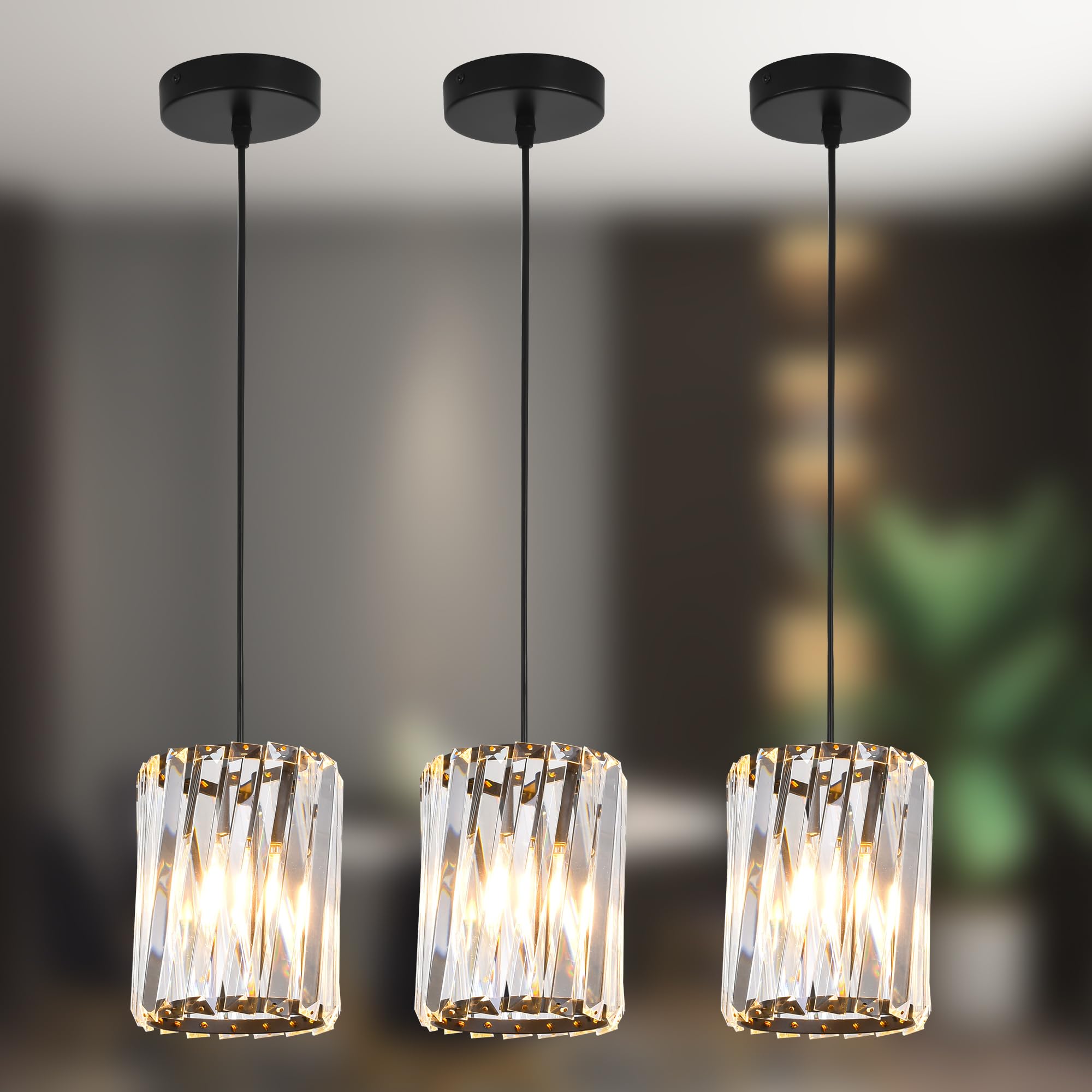 Leadtek 3 Pack Pendant Lights Kitchen Island, 6000K Kitchen Island Dining Room Light Pendant Lighting Fixtures Bubble Crystal Ch