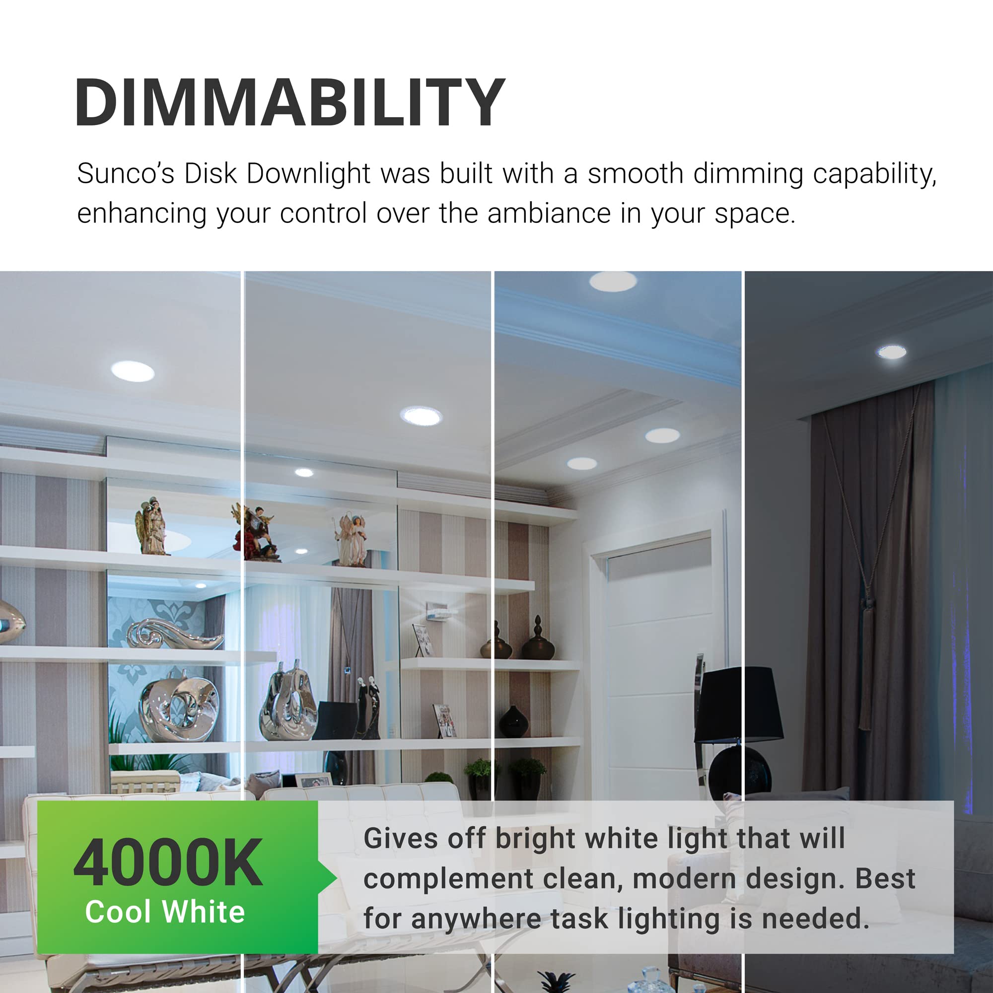 Sunco 5/6” Led Disk Lights Flush Mount Ceiling Light Fixture Recessed 4000K Cool White, 15W, 1050Lm, Dimmable Low Profile Surface Mount Etl & Energy Star Listed 4 Pack