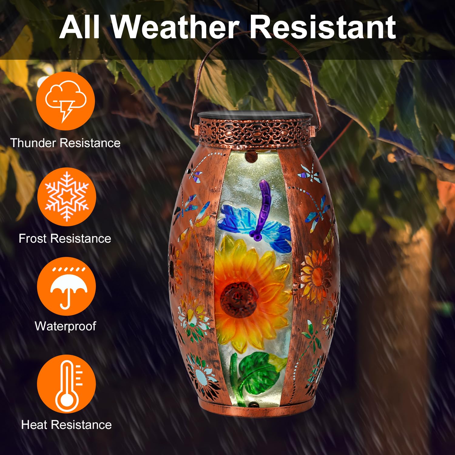 Solar Lanterns Outdoor Hanging Lights Decor Dragonfly Lantern Waterproof Metal Led Sunflower Light Decorative Garden Yard Patio Lawn Gifts For Women Mom