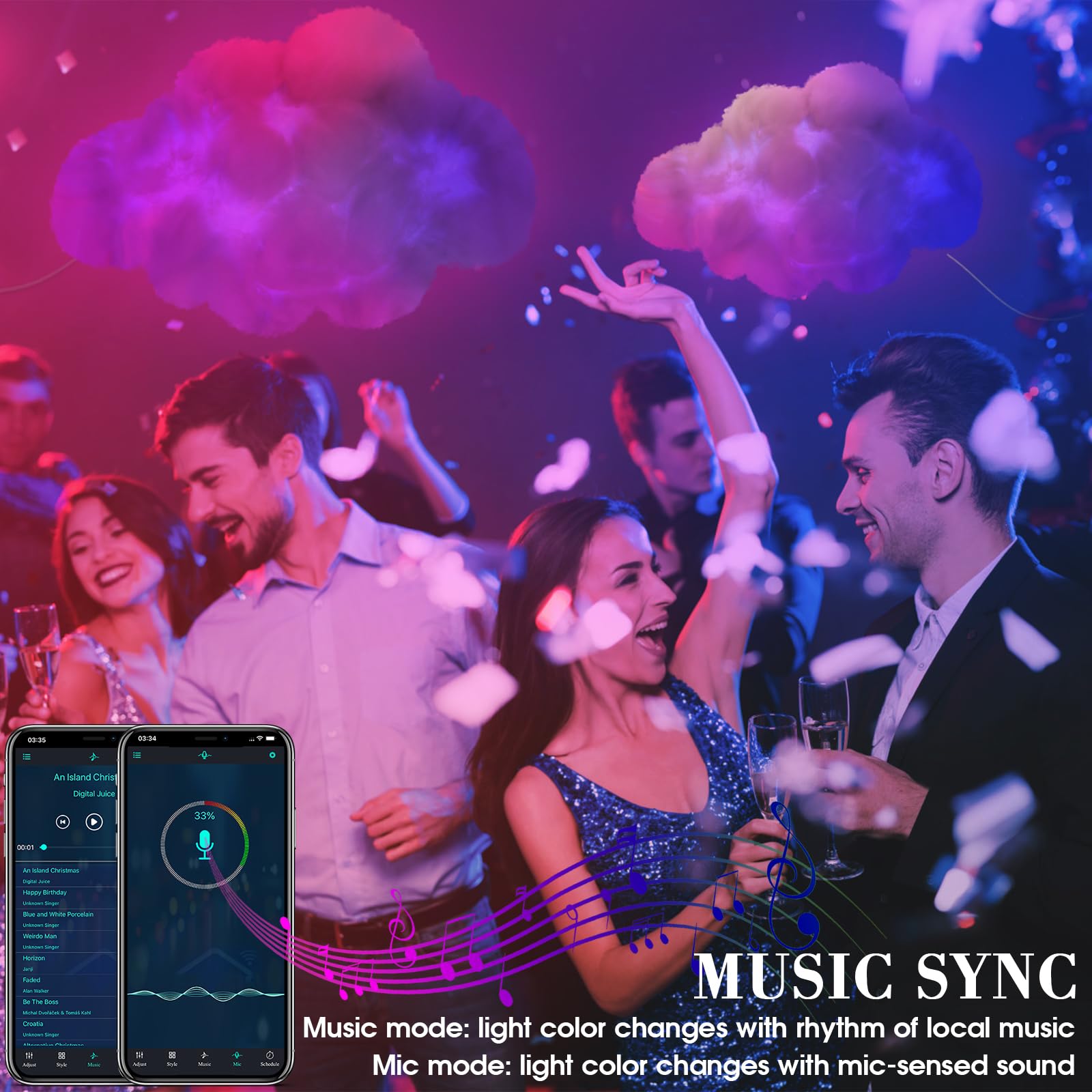 WOOHERLOO LED Wall Cloud Light for Bedroom, Stick-on Lamp Smart APP and Remote Control, Fluffy Night Light RGB Music Sync for Ro