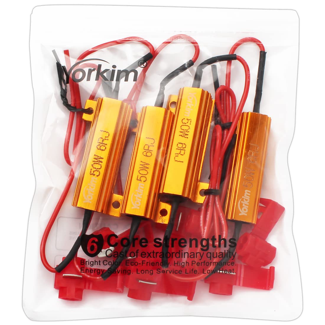 Yorkim 50W 6Ohm Load Resistors, Led Resistor For Turn Signal 3157/7443/1157 - Fix Led Bulb Fast Hyper Flash, Turn Signal Blink And Error Message - Pack Of 4