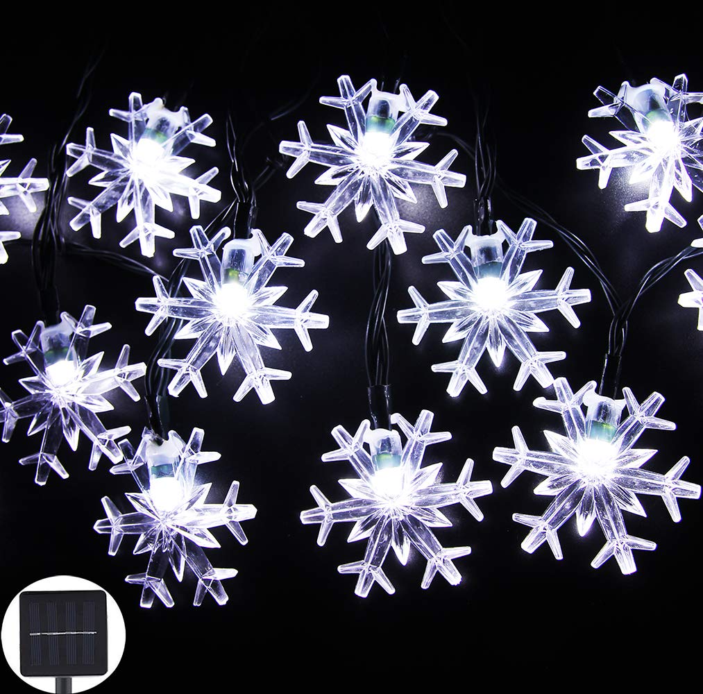 Inngree Solar Christmas String Lights Outdoor Waterproof 30 LED 20Feet Solar Snowflake Christmas Fairy Lights Decorations with 8