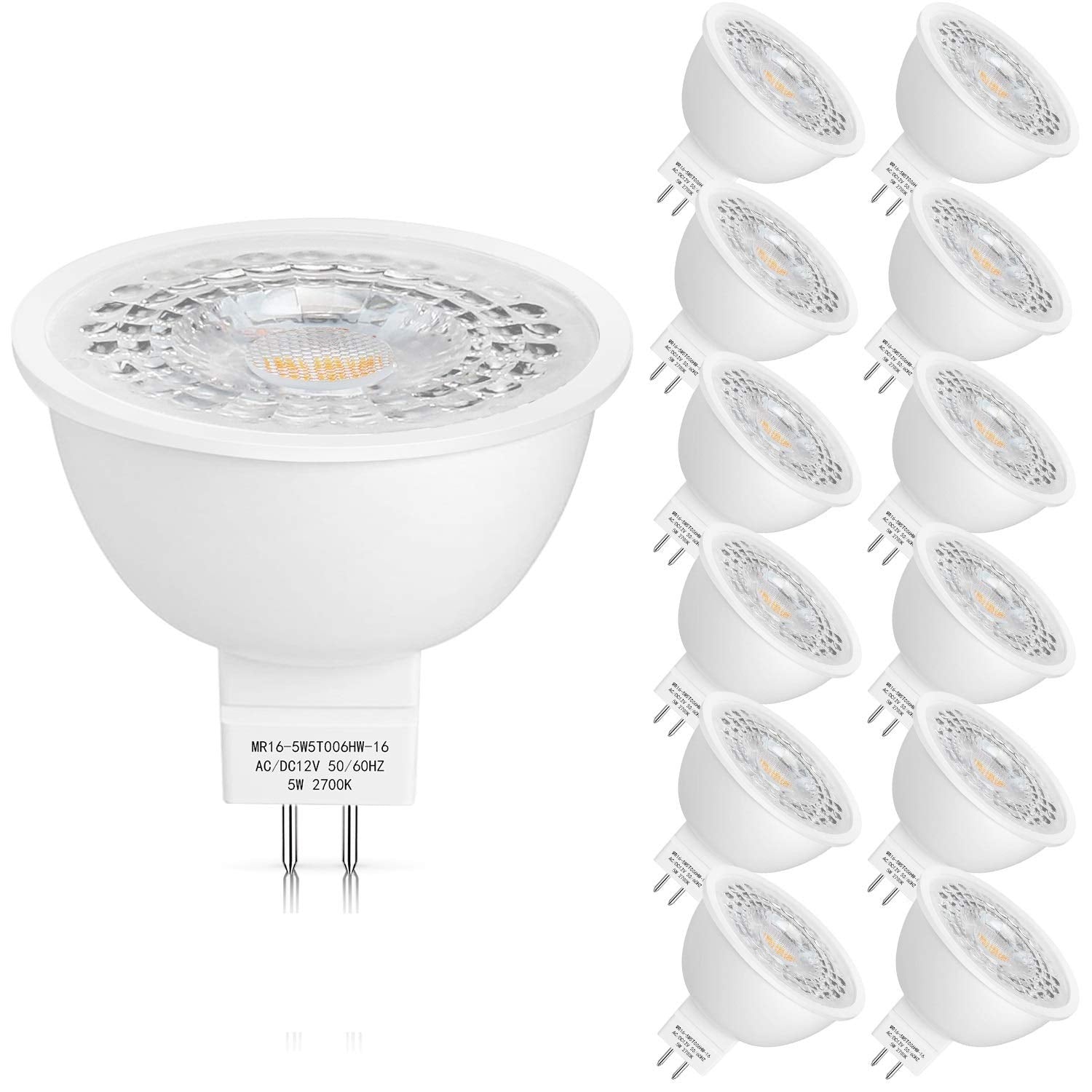 Mlambert 12 Pack Mr16 Led Bulbs, 50W Equivalent, 2700K Warm White, Gu5.3