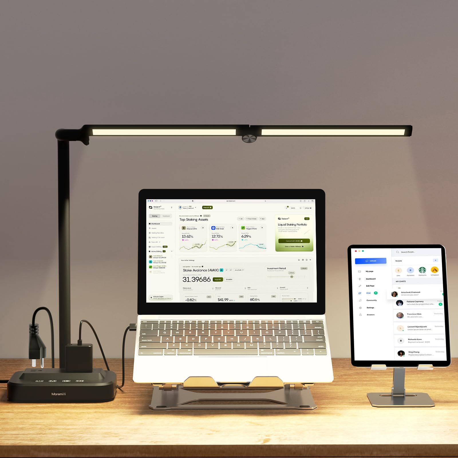 Moremili Desk Lamp With Usb Charging Port: Power Strips With Surge Protection - 1 Type-C, 1 Usb-A Charging Port, 2 Ac Power Outl