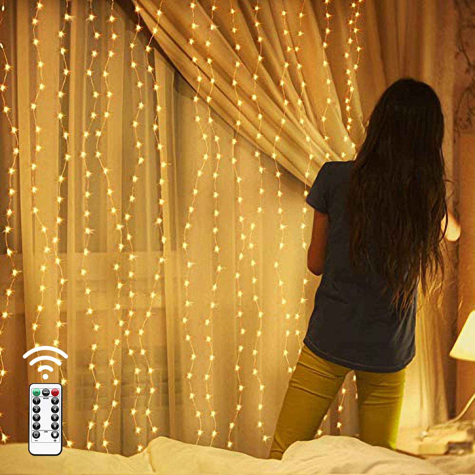 MESHA LED Fairy String Lights, Warm White 300 LED, 9.8x9.8 Feet, Hanging Light for Bedroom Wall, Home Decor Lighting, Lighted Be