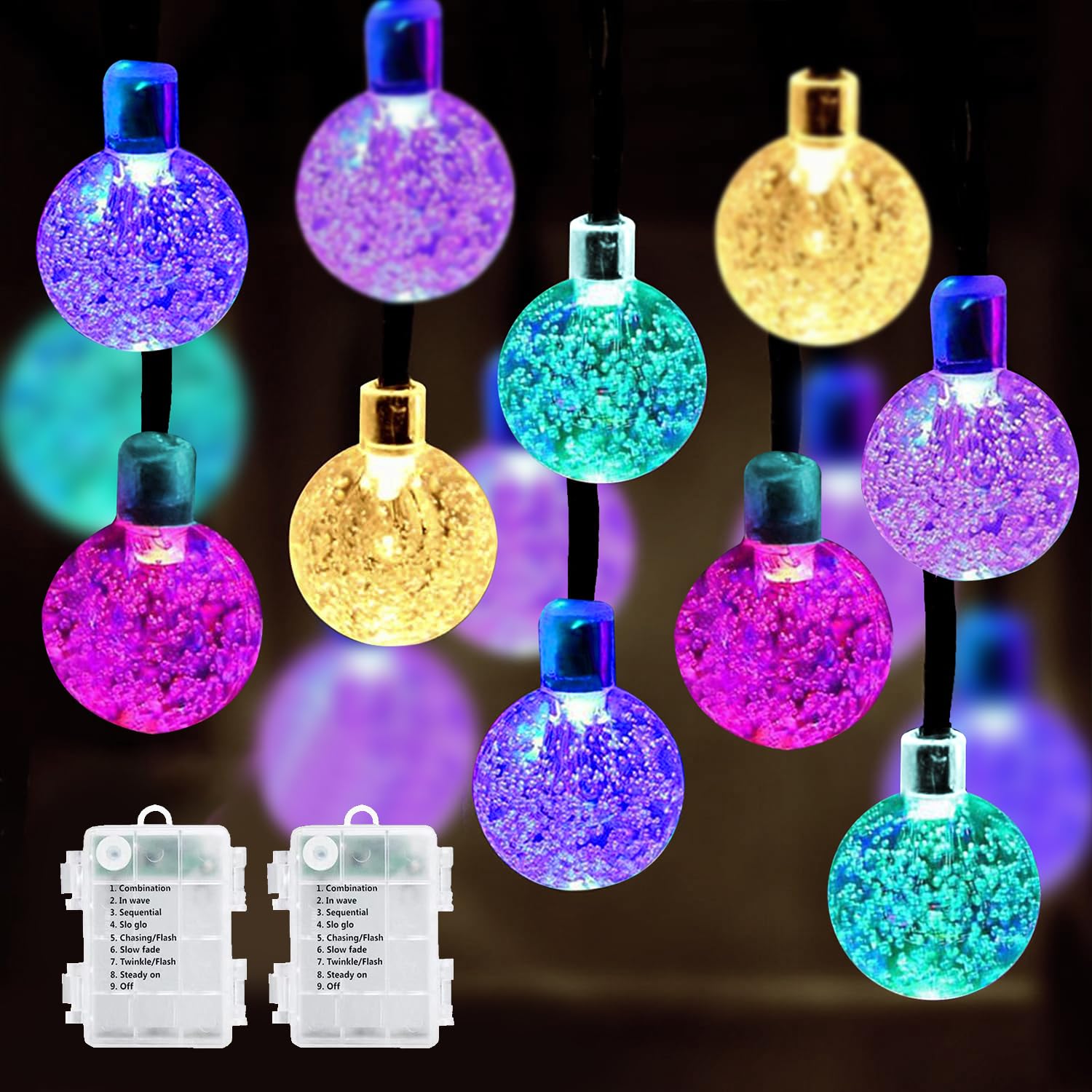 Battery Operated String Lights 2 Pack 200 LED 80Ft Multi-Color Fairy Lights with 8 Lighting Modes Waterproof Twinkle Lights for Christmas Bedroom Wedding Party Xmas Tree Decoration