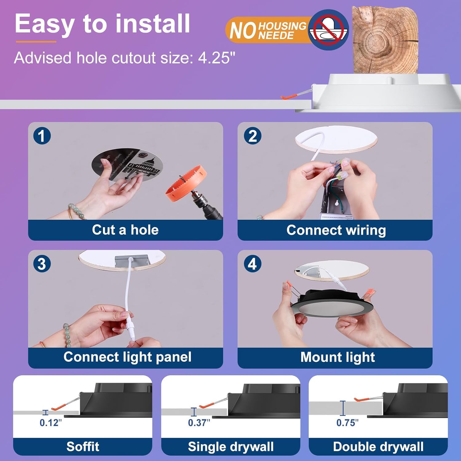 Smart Recessed Lighting 4 Inch Rgbcw Color Changing 12W Black Recessed Ceiling Light With Junction Box 1080Lm Canless Led Downlight Compatible With Alexa Dimmable By Bluetooth Control -12Pack