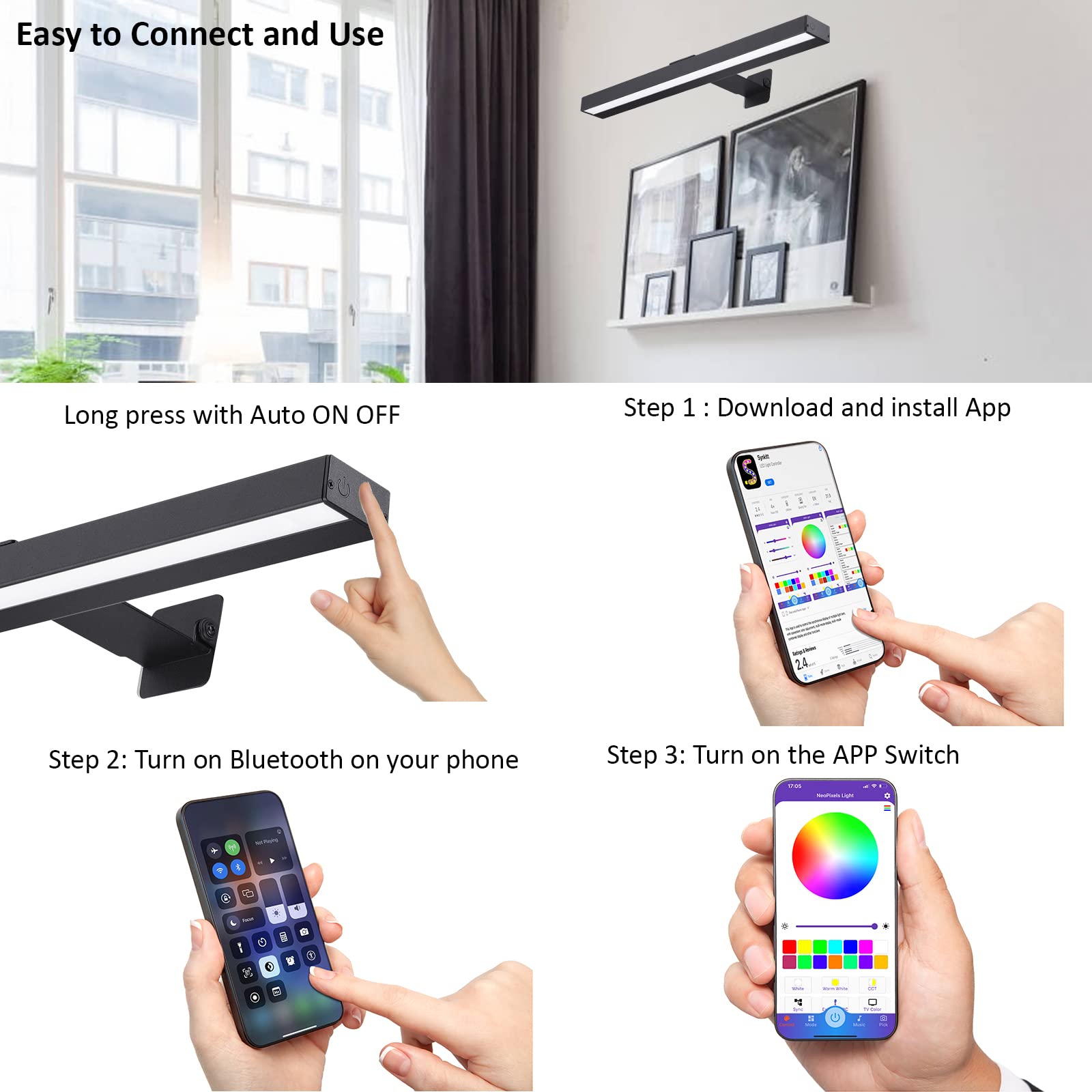 Mioblue Rechargeable Picture Light - App Music Sync, Metal Body, Timer & Multi Dynamic Modes