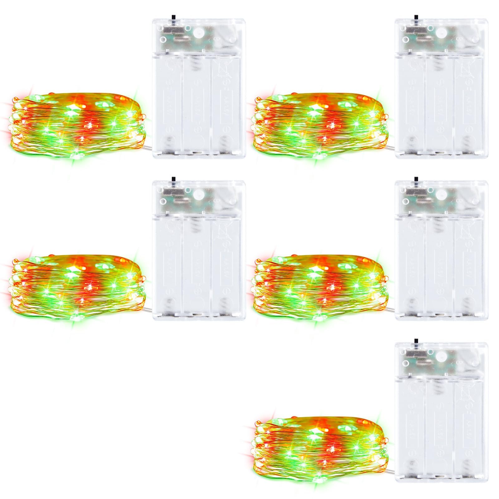 5 Pack Fairy Lights Battery Operated, 7 Feet 20 Led String Lights with Timer, Waterproof Firefly Lights on Silver Wire for Home Party Wedding Christmas Decorations, 6 Hours on/18 Hours Off, Red Green