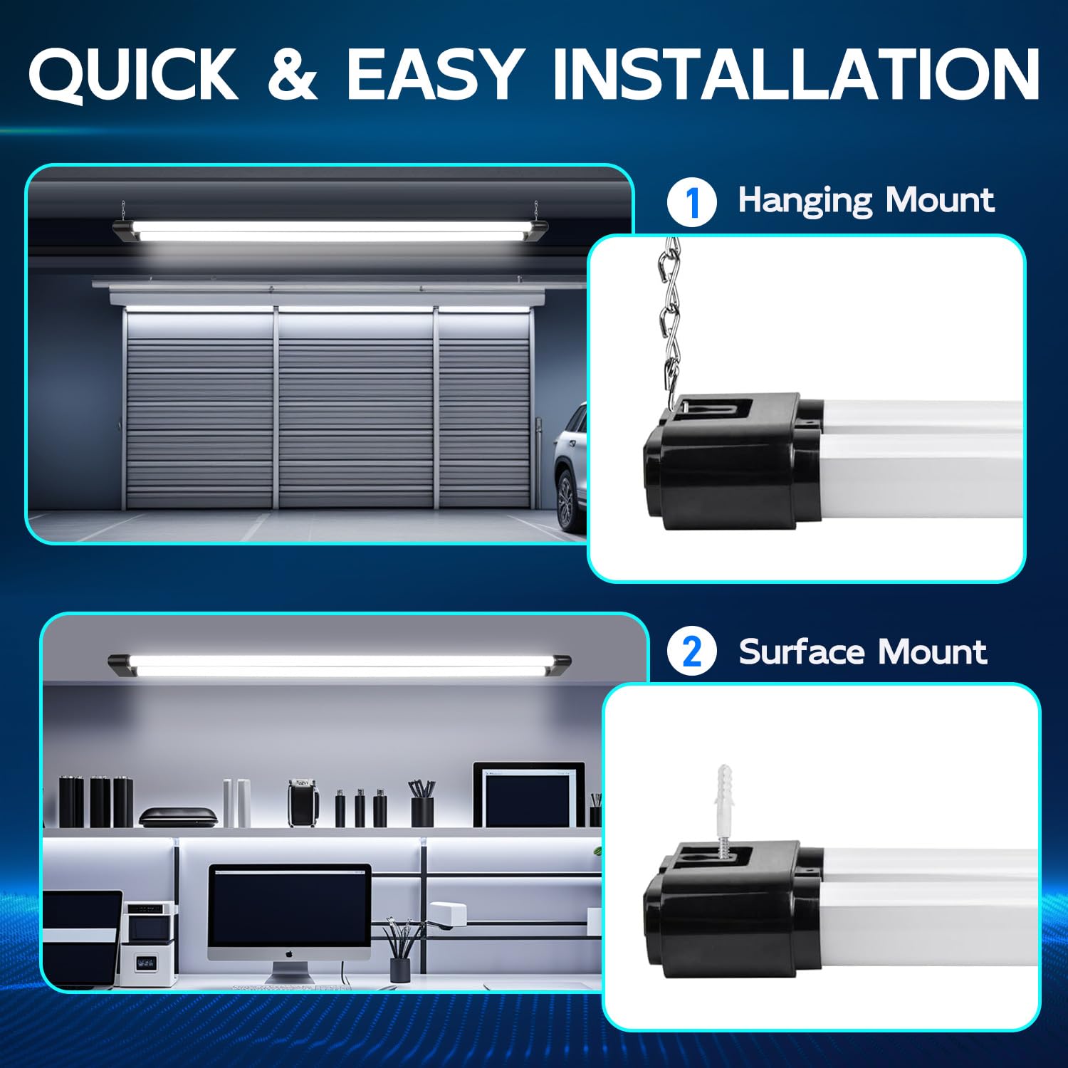 hykolity LED Shop Light 4 Pack, 4400lm, 42W, 4FT, 5000K, Plastic, White, Model SLA-1116, Linkable