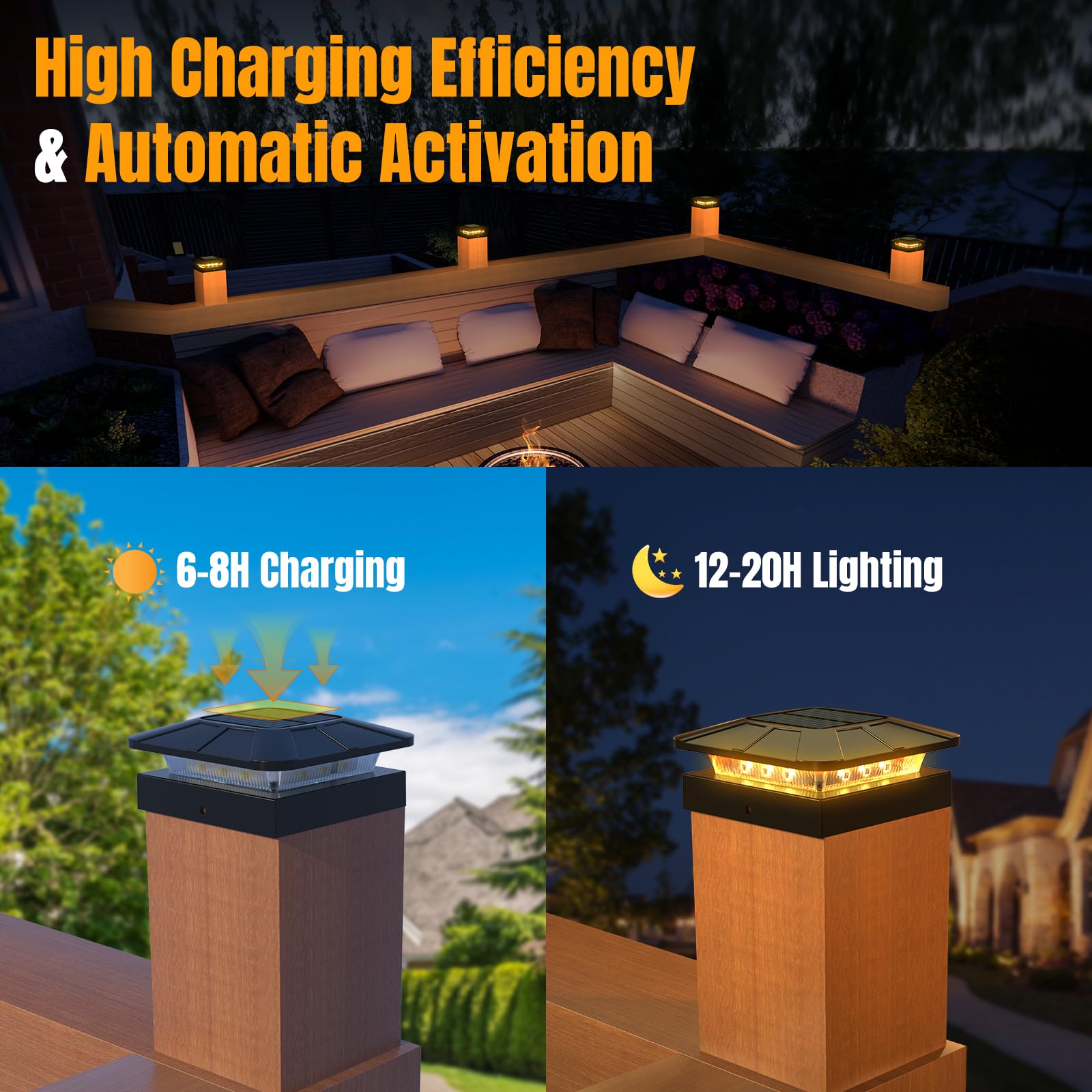 Flaow 4X4 Solar Post Cap Lights Outdoor [4 Pack Waterproof Ip65]  3 Lighting Modes For Fence Deck Patio Garden Decor  Dusk-To-Dawn Solar Powered Post Lights Fit 4X4 Wood/Vinyl