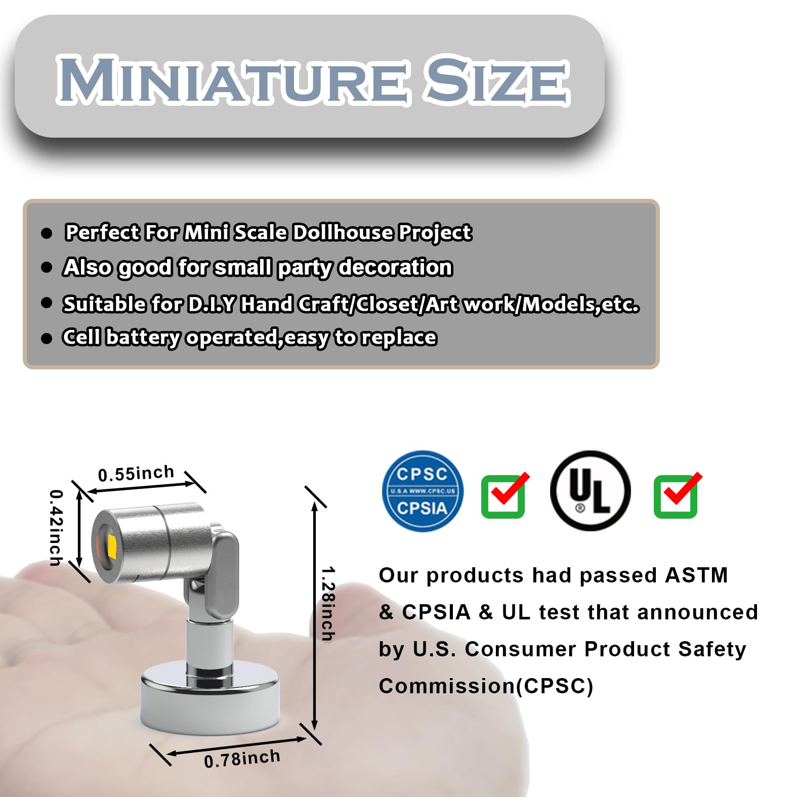 SUZEYAR Miniature LED Spot Light, Battery Operated, Magnet Base, Multicolor Changing, Model MAGNET_METAL_LED