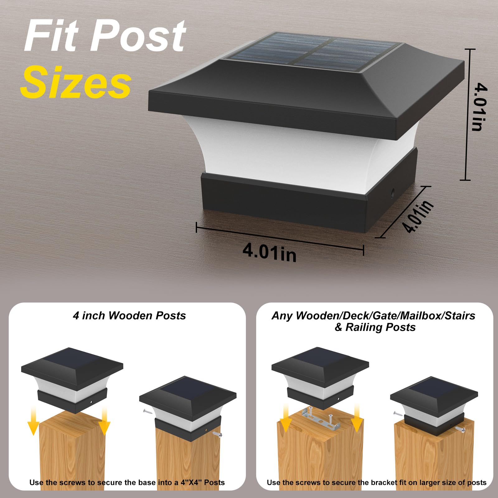 T-SUN Solar Post Cap Lights, Waterproof LED for 4x4 Wooden Posts, Eco-Friendly, Black, 12 Pack, Model TS-GL0403-60X12