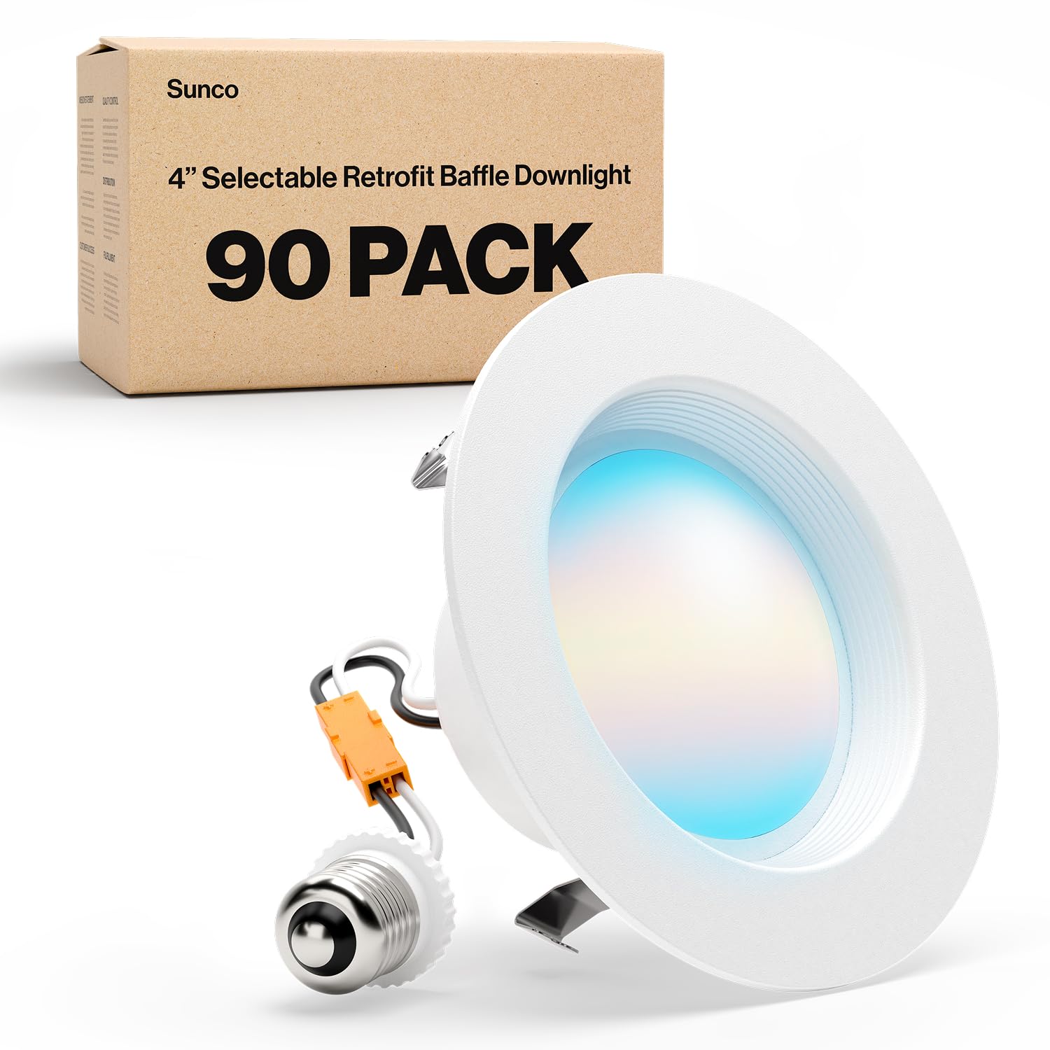 Sunco 90 Pack 4 Inch LED Recessed Lights, Retrofit Lighting LED Can Lights Downlight, 660LM, 2700K/3000K/3500K/4000K/5000K, Dimm