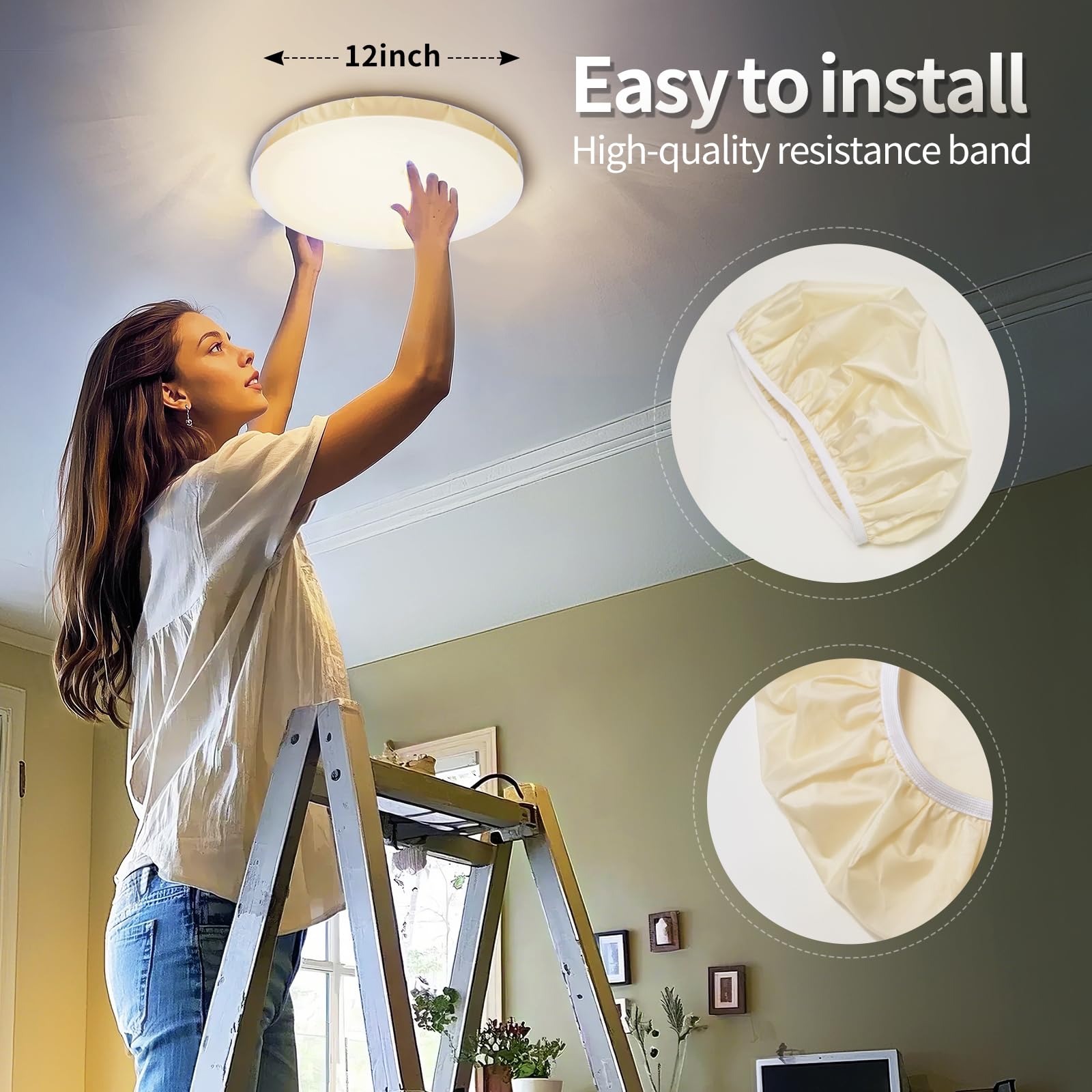 Casazen 12 Inch Ceiling Light Cover  1 Pcs Fabric Flush Mount Light Fixture Cover  Ceiling Light 12 Inch Room Cover For Bedroom  Kitchen  Hallways/Entryways (Warm Yellow)