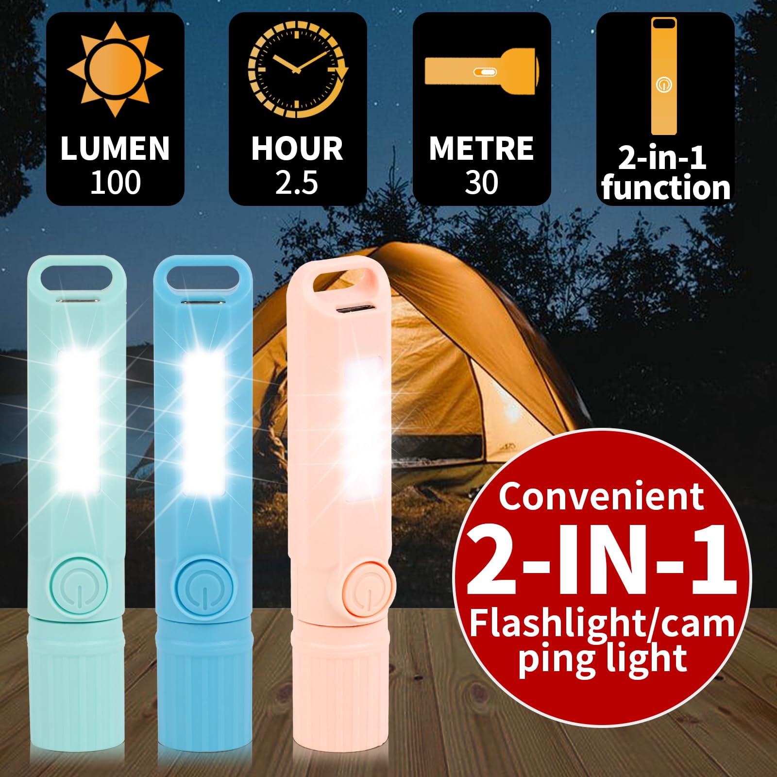 Hilngav 6 Pack Rechargeable Flashlights Usb C Mini Led Flashlights, Camping Lantern Combo Flashlight, Ultralight Zoomable Flashlights, For Kids Gift, Camping, Hiking, Night Reading Etc (6 Pack)