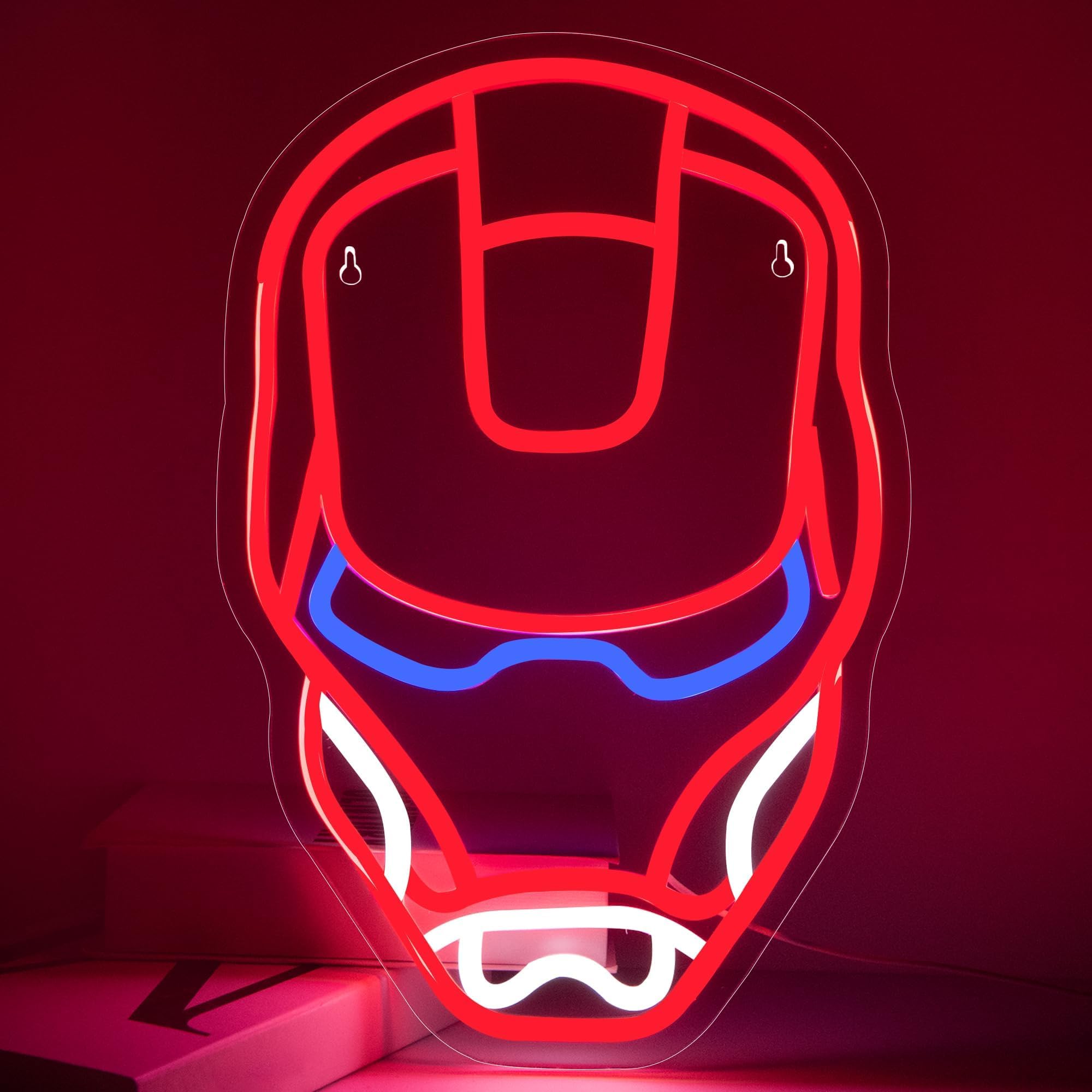 FTMGGDG Iron LED Neon Light Sign - Superhero Design, 16.5x11 inches, Acrylic, Red/Blue/White, Model FMXD100