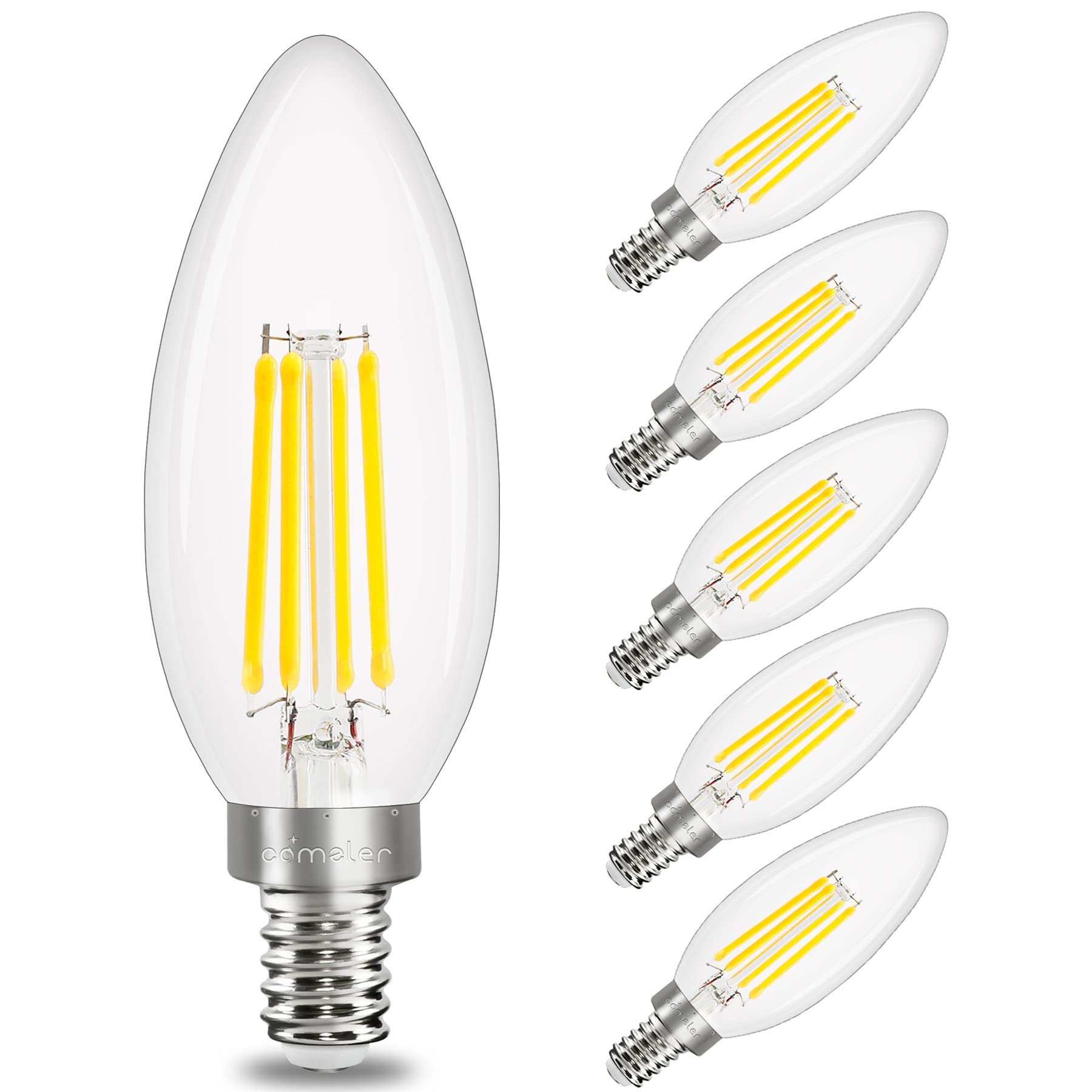 Comzler E12 Led Candelabra Bulb Dimmable, Chandelier Light Bulb 2700K Warm White,40W Equivalent,Type B Ceiling Fan Bulbs,C35 B11