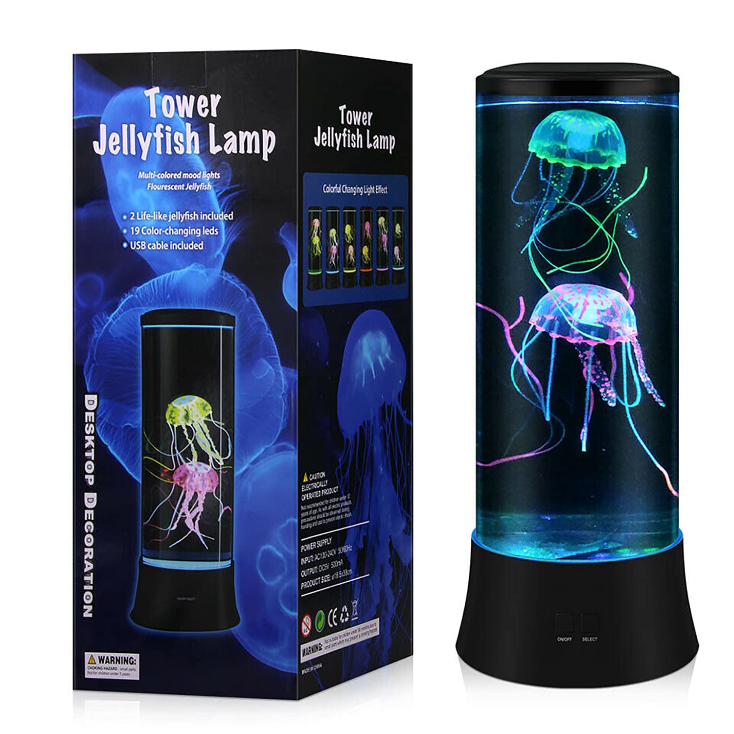 Meloki Jellyfish Lamp, LED Nlight Light with 7 Color Changing Mood Lamp for Adults Kids, Large Electric Jellyfish Night Light to Decorate Home Office, Premium Gift for Christmas, Halloween