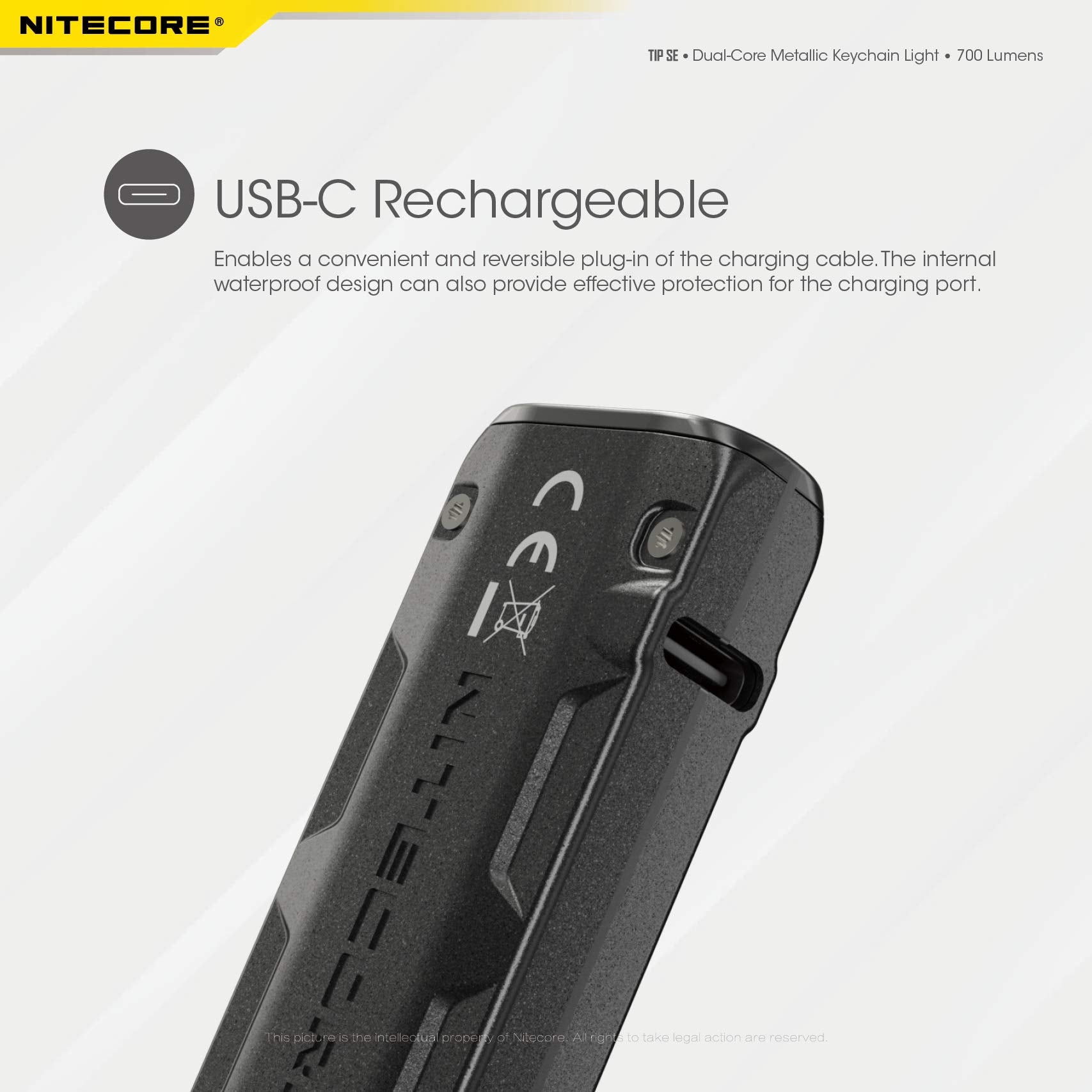 Nitecore Tip Se Keychain Flashlight, Gray 700 Lumen Usb-C Rechargeable Edc Sticker (Grey)