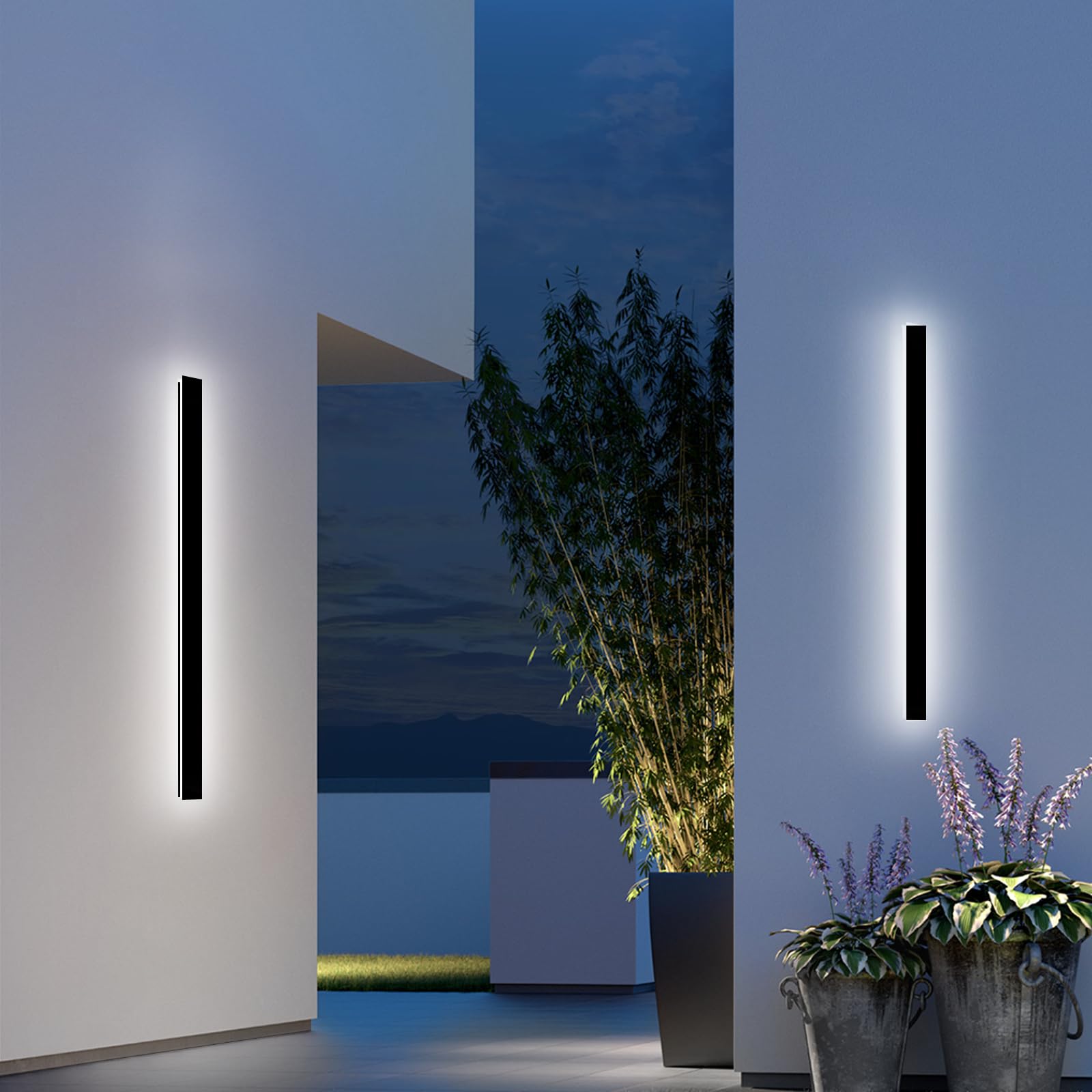 NKJORTPPL 2 Pack 39.4Inch Outdoor Wall Lights, Modern Outside Linear Wall Light, Dimmable LED Outdoor Lights for House, Black Ex