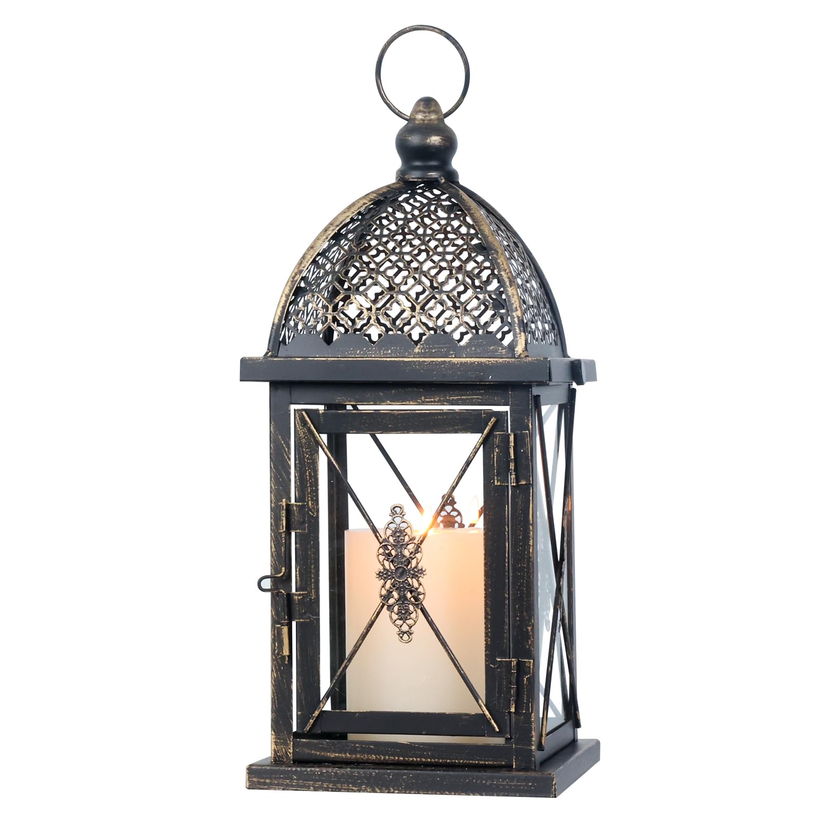 NEEDOMO 14.4 Outdoor Lantern, Large Vintage Lanters Decorative Indoor with Clear Glass, Metal Candle Lantern Decor for Home, Tab