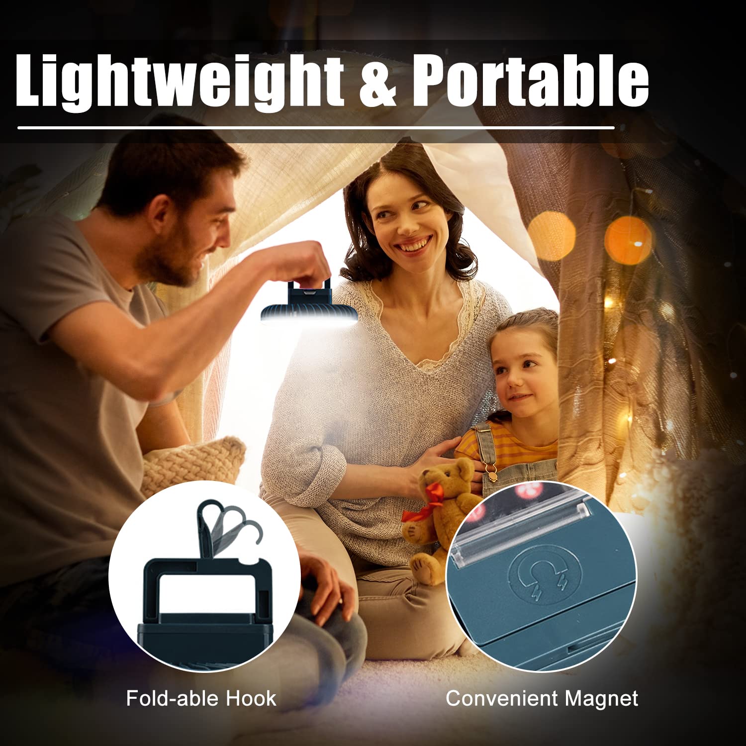 XTAUTO Portable Camping Fan with LED Lantern, USB Rechargeable, Waterproof, Model XT00557x2, White, 2-Pack