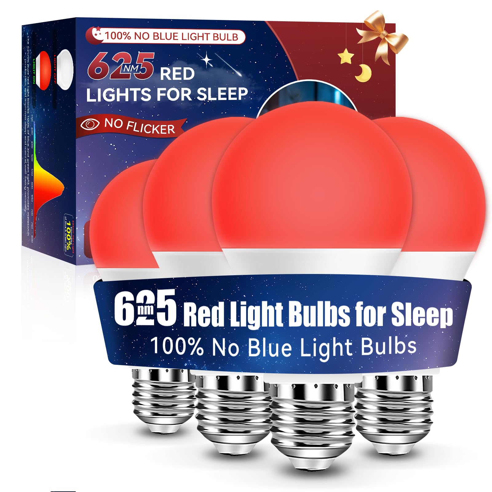 Neporal 625Nm Red Light Bulbs For Sleep 9W, 100% Blue Light Blocking Red Night Light, Red Light Bulb For Melatonin Promoting, A1
