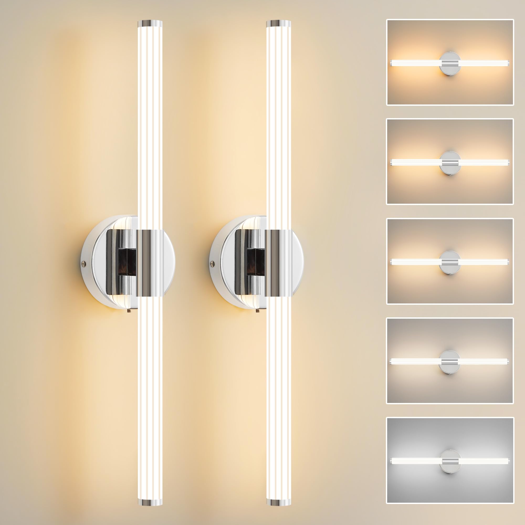Gednbo Bathroom Wall Sconces Set Of 2 Hardwired  Dimmable 5Cct Led Bathroom Light Fixtures Over Mirror  360 Full Lighting 23 Inch Vanity Light Bar Modern Chrome Wall Sconce For Bedroom Living Room